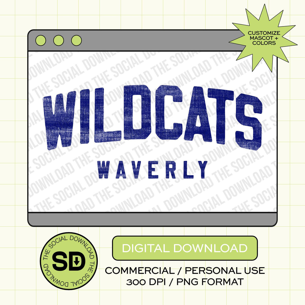 Distressed Canvas Custom School Spirit PNG File (SW1165)