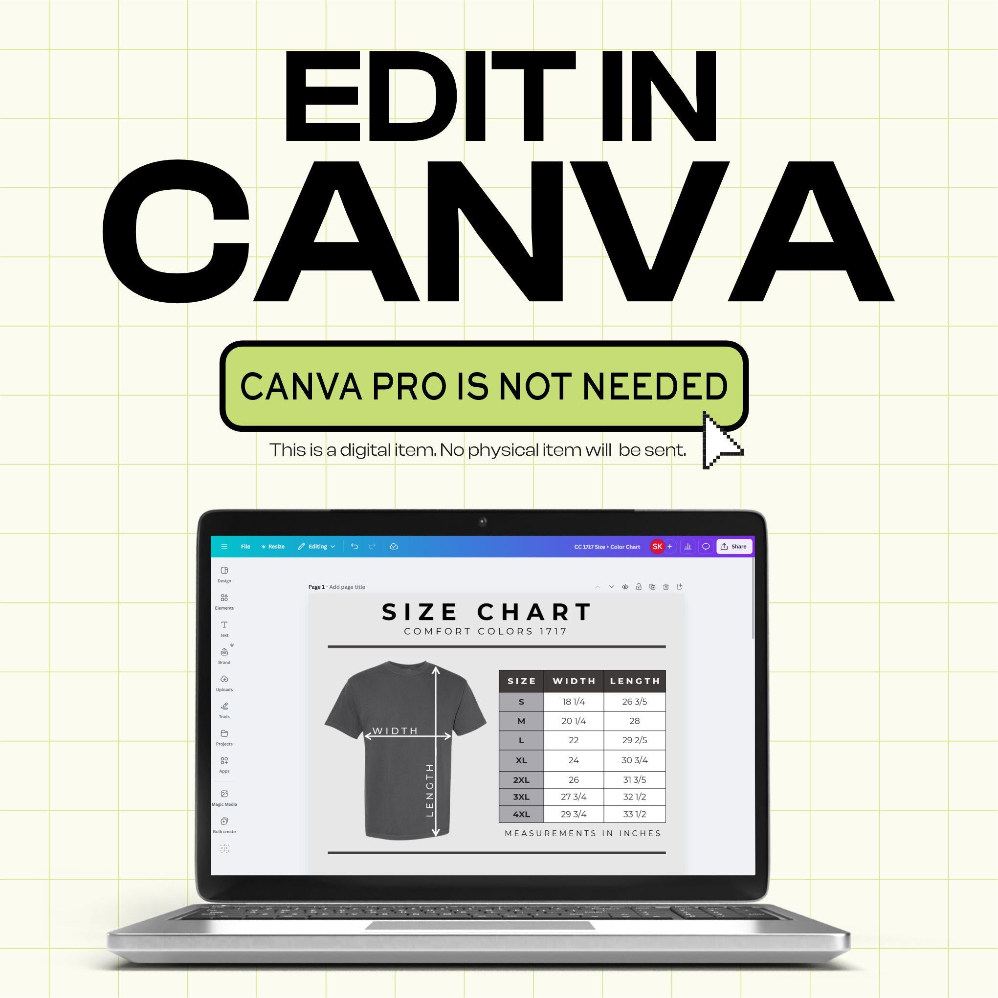 Gildan 8000 Dryblend Tee Color and Size Chart - Canva Template (G1003)