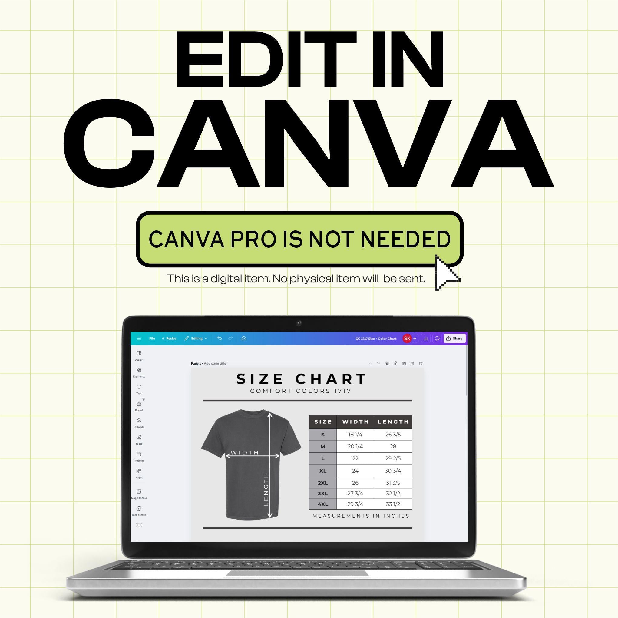 Gildan 65000 Softstyle Midweight Color and Size Chart - Canva Template (G1005)