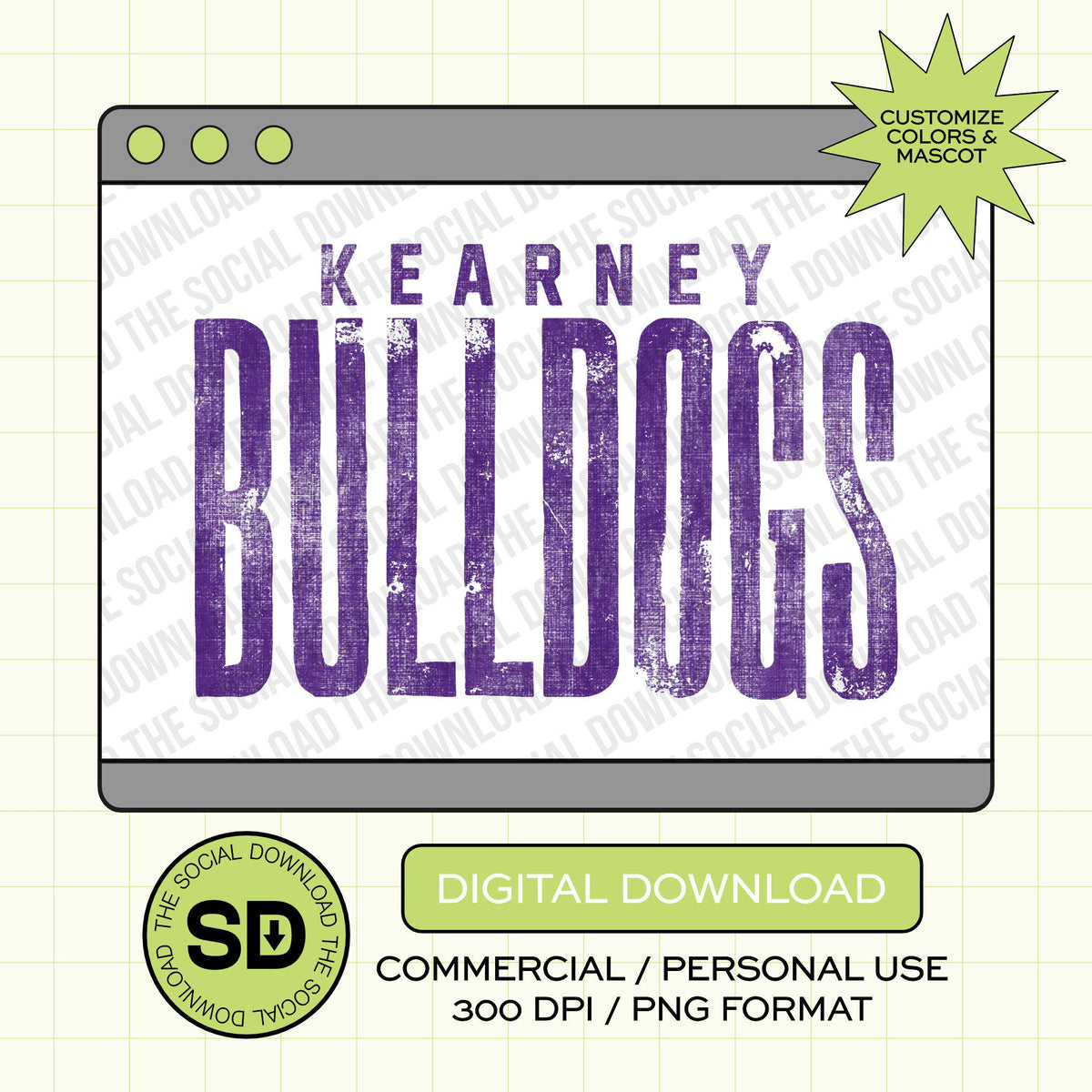 Distressed Skinny Mascot Custom School Spirit PNG File (SW1166)