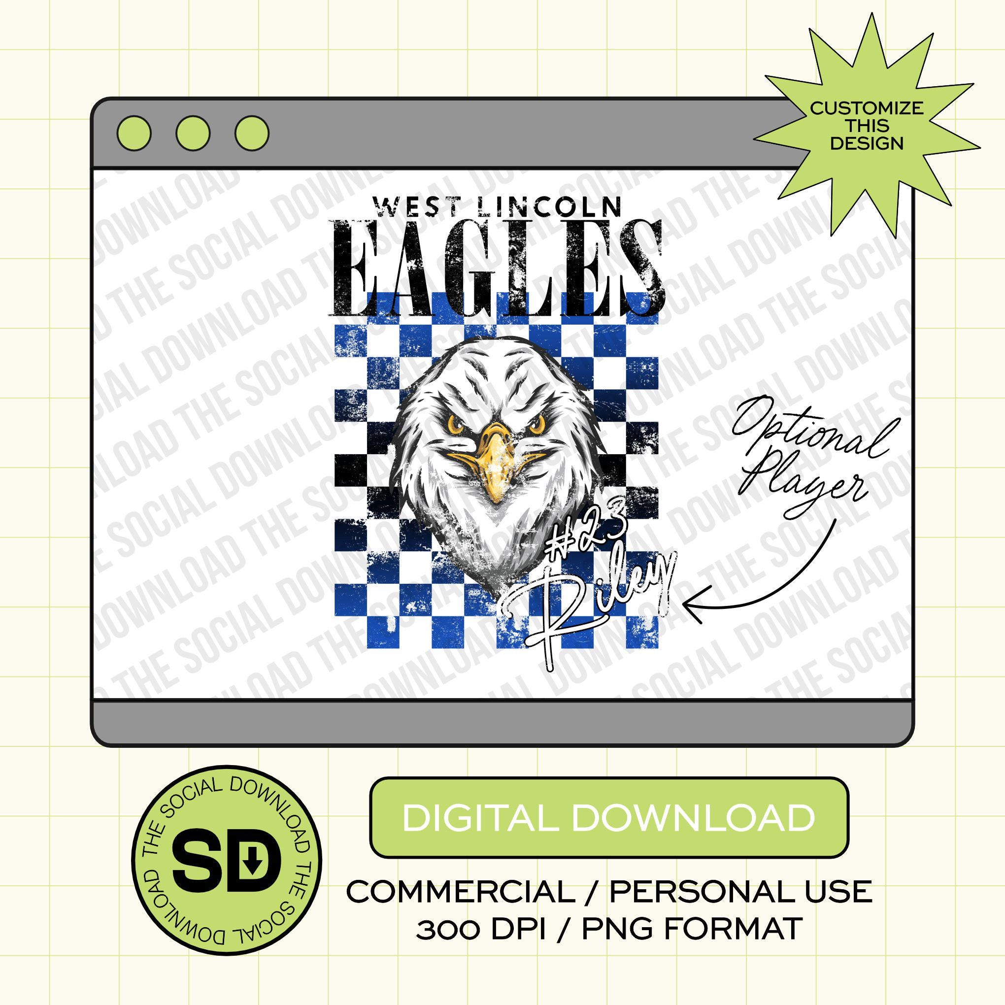 Ombre Checkered Custom Mascot School Spirit PNG Download File, custom school png, spirit png, DTF, Sublimation, dtg (SW1178)