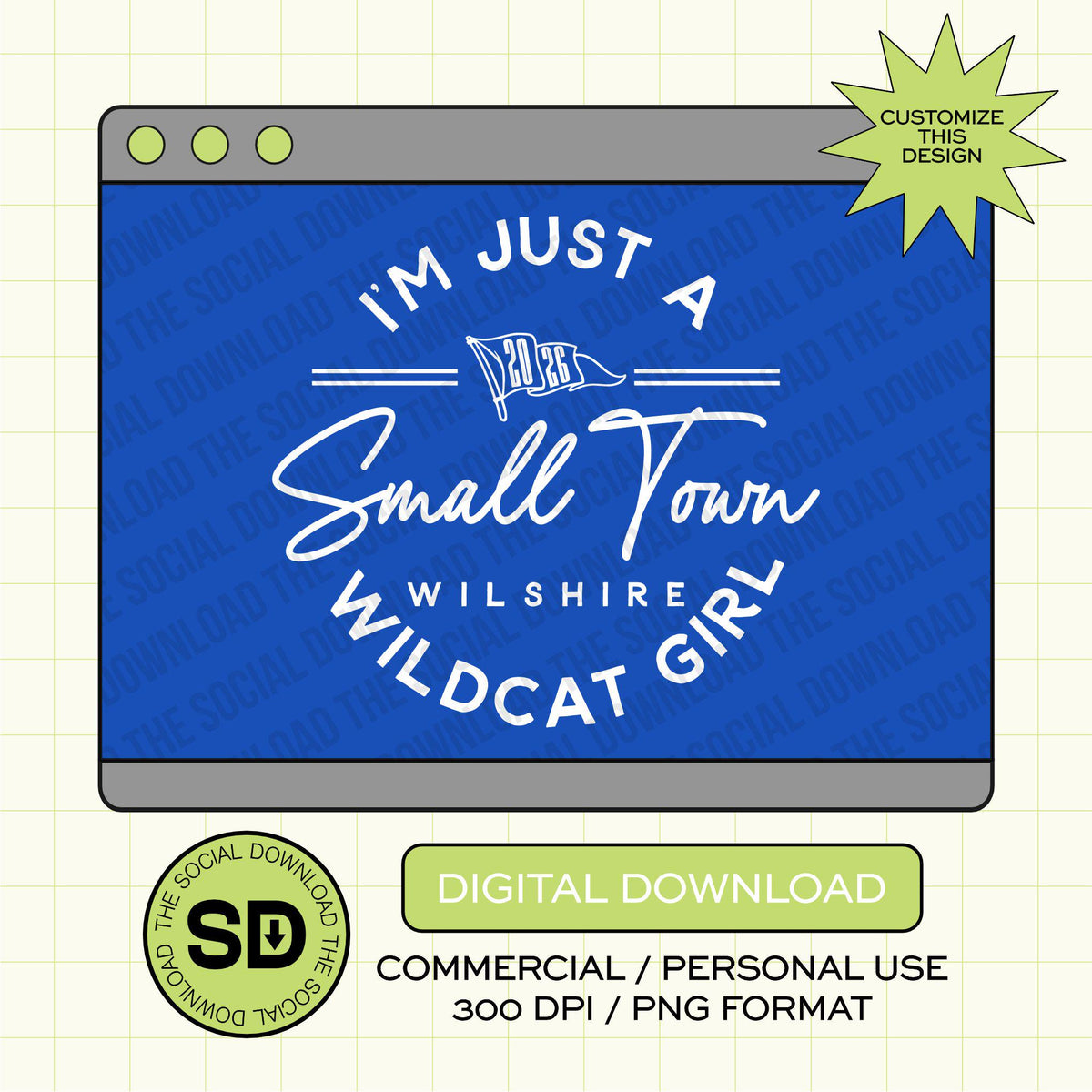 Small Town Mascot Girl Custom Spirit PNG File (SW1177)