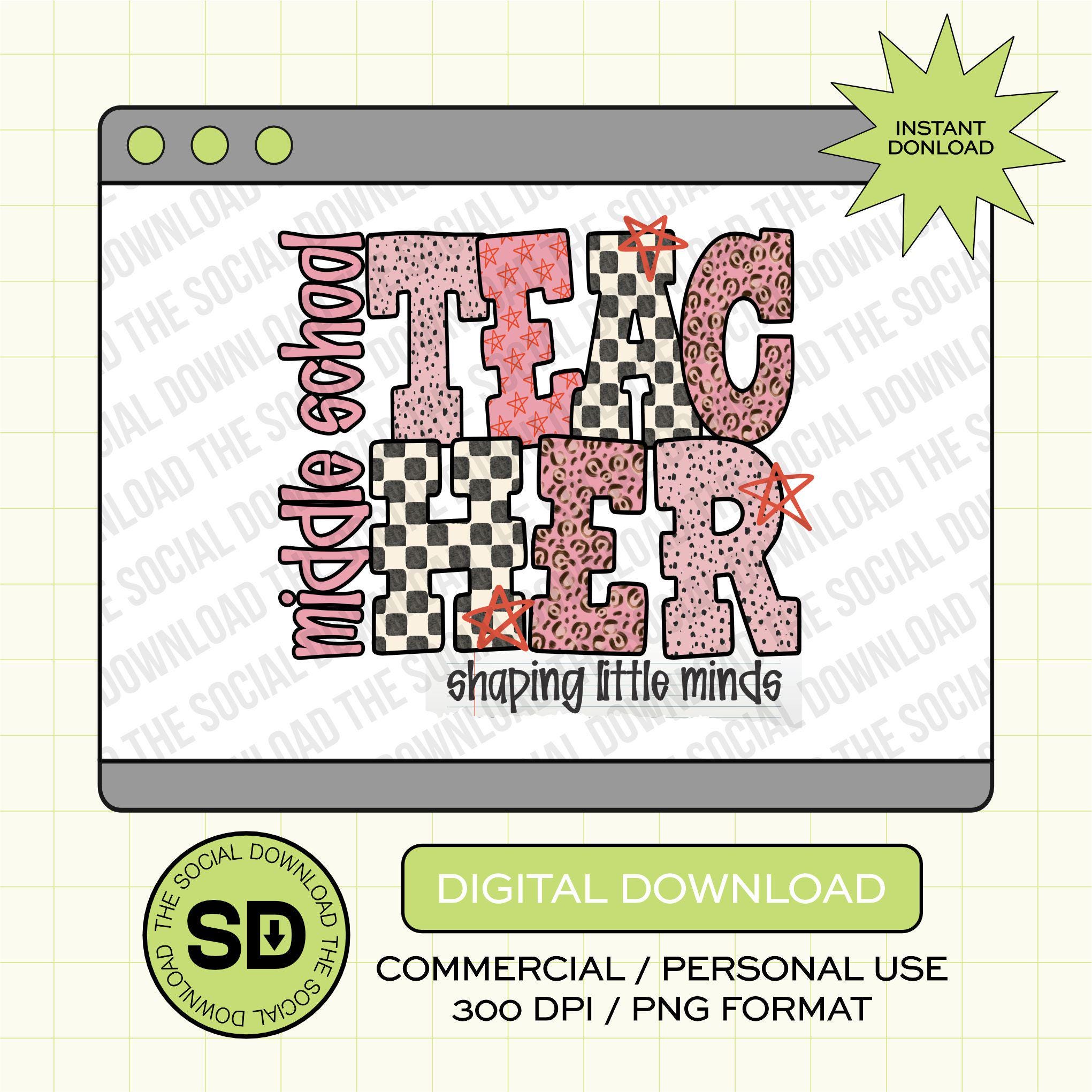 Cute Punk Middle School Teacher- Instant Download PNG (TEACH-CP1010)