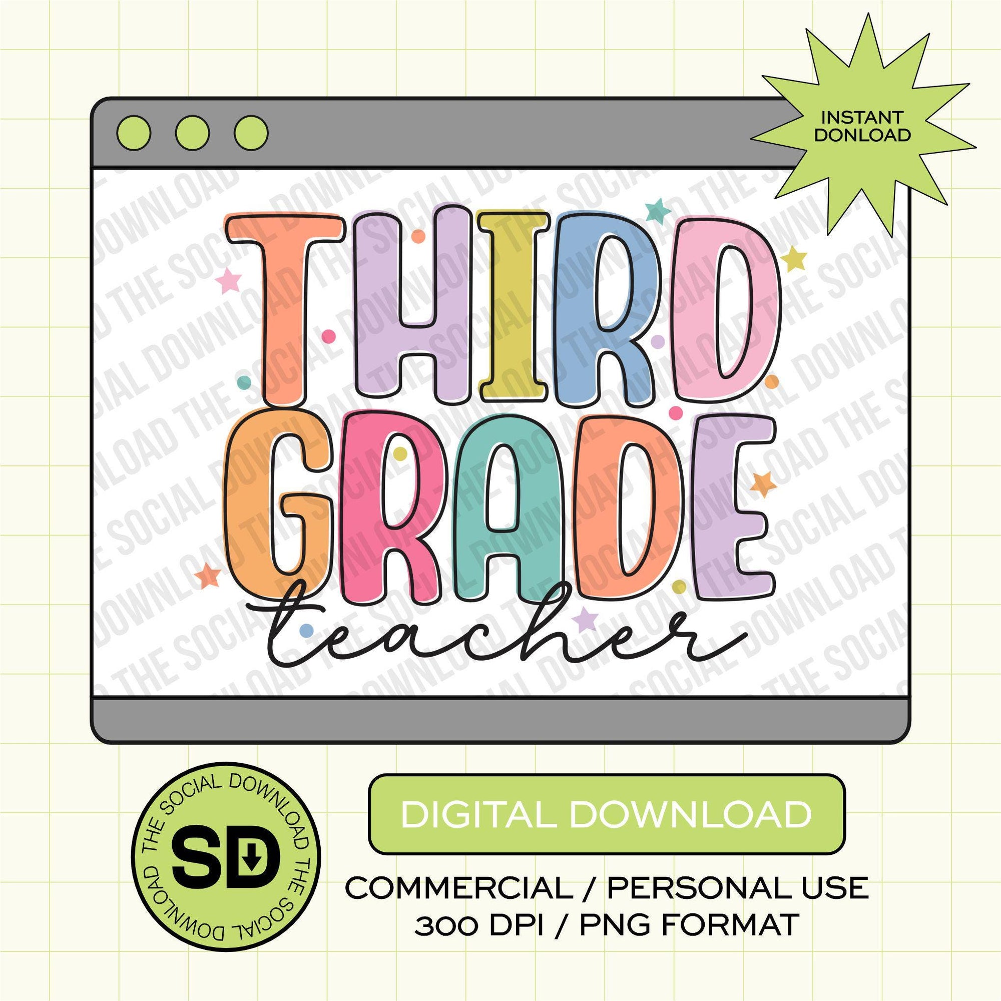 Confetti Pop Third Grade School Teacher- PNG Download (TEACH-CPOP1006)