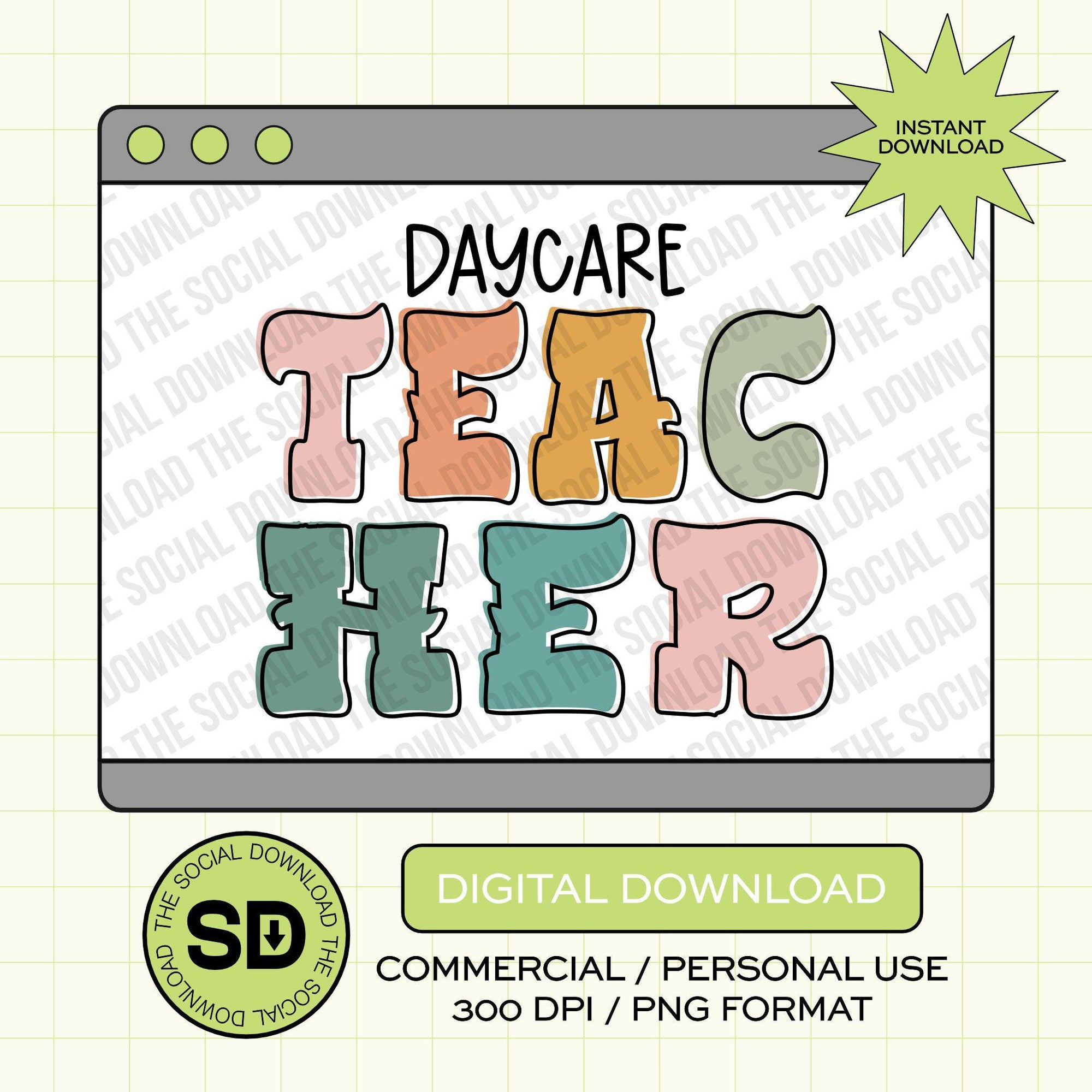 Groovy Flair Daycare Teacher- Instant Download PNG (TEACH-GF1001)