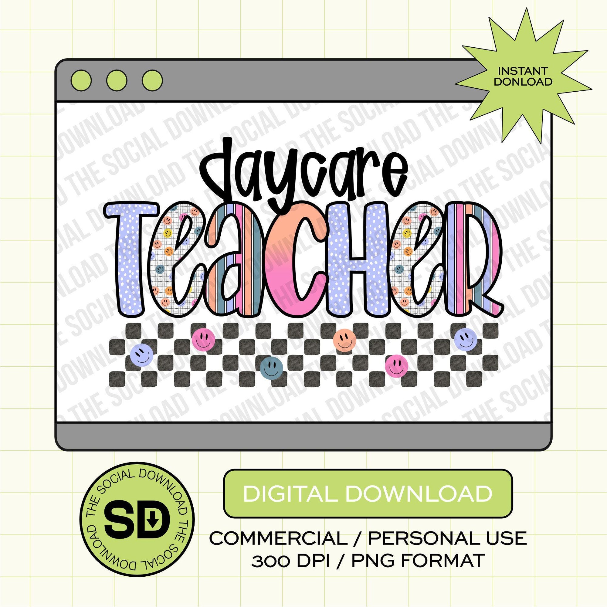 Pixel Grid Daycare Teacher- Instant Download PNG (TEACH-PG1002)