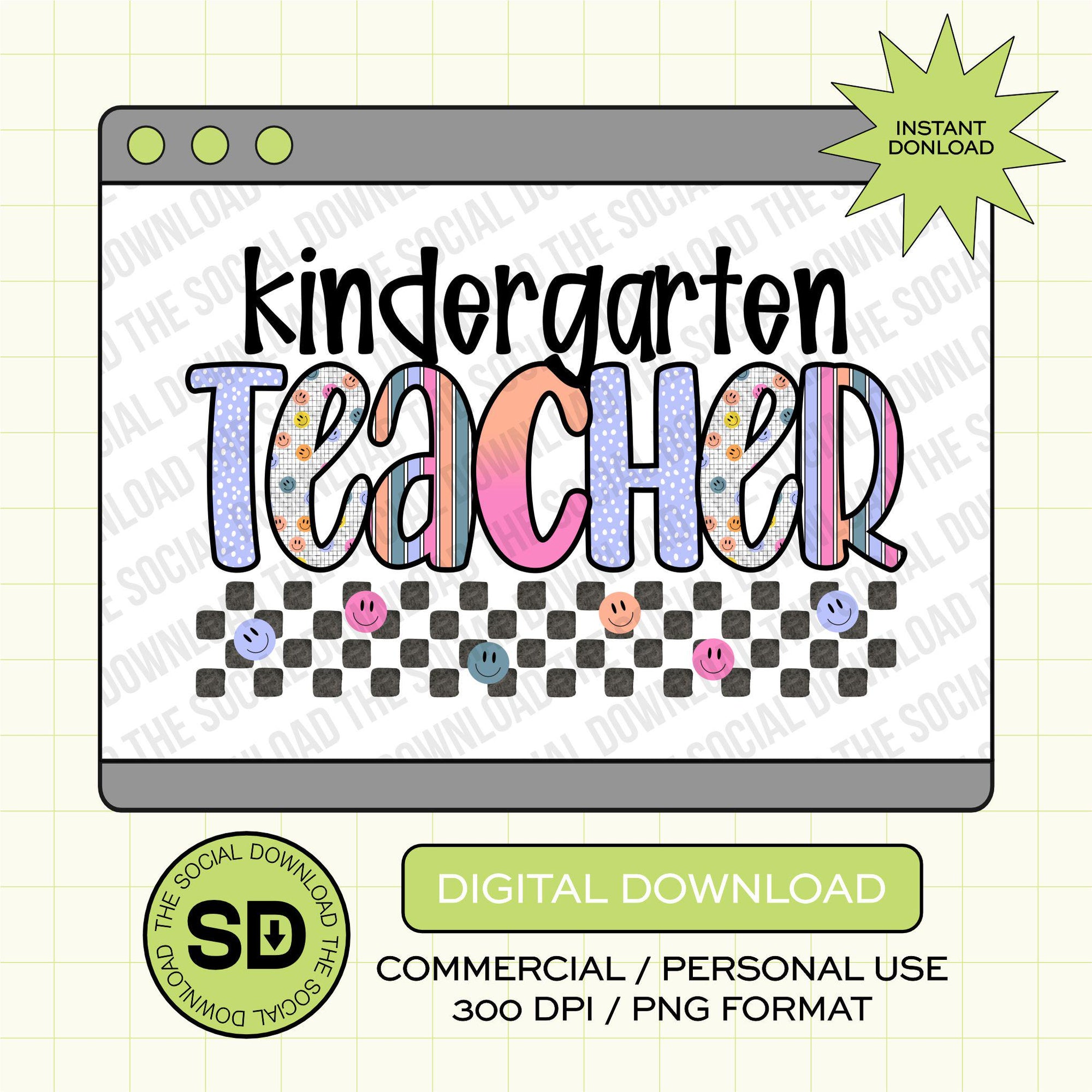 Pixel Grid Kindergarten Teacher- Instant Download PNG (TEACH-PG1003)