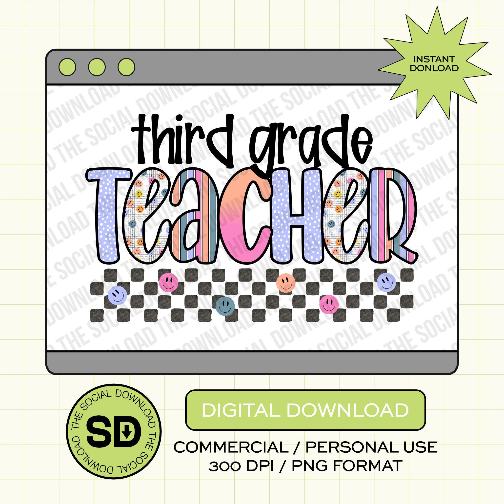 Pixel Grid Third Grade Teacher-  Instant Download PNG (TEACH-PG1006)