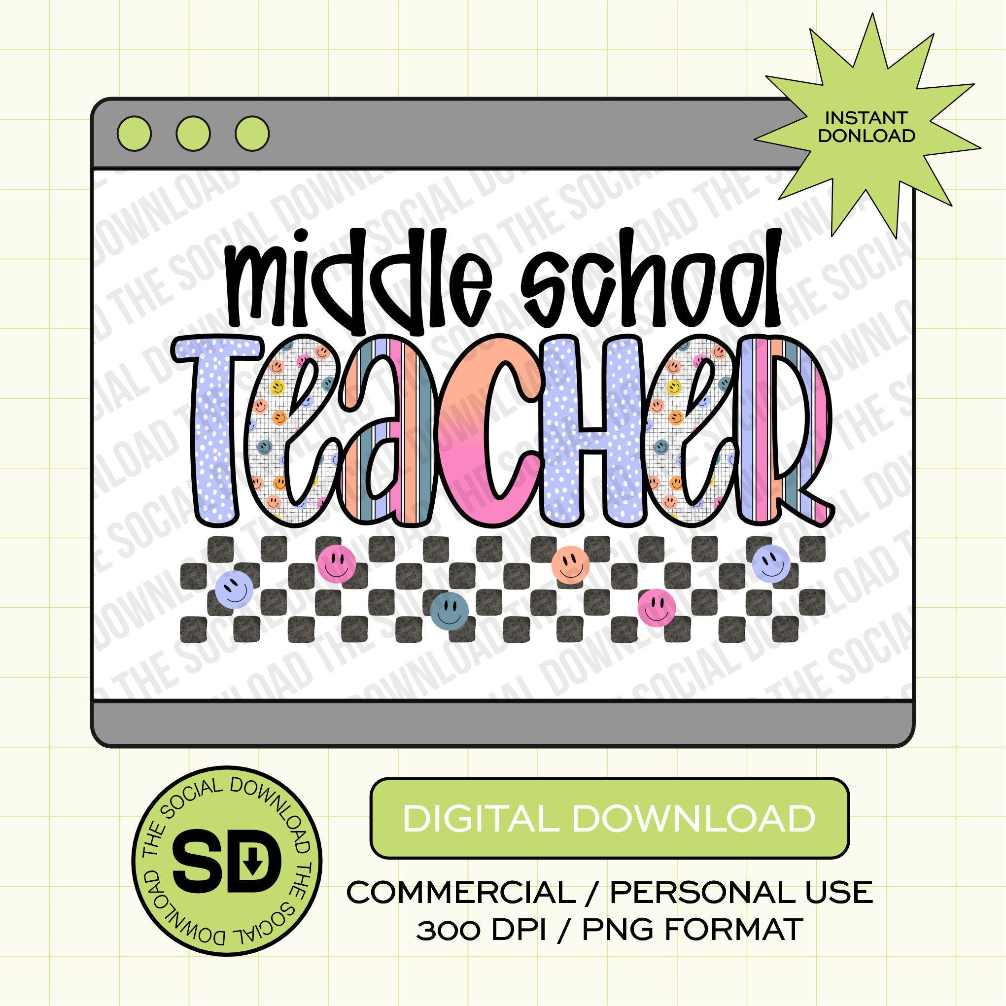 Pixel Grid Middle School Teacher- Instant Download PNG (TEACH-PG1010)