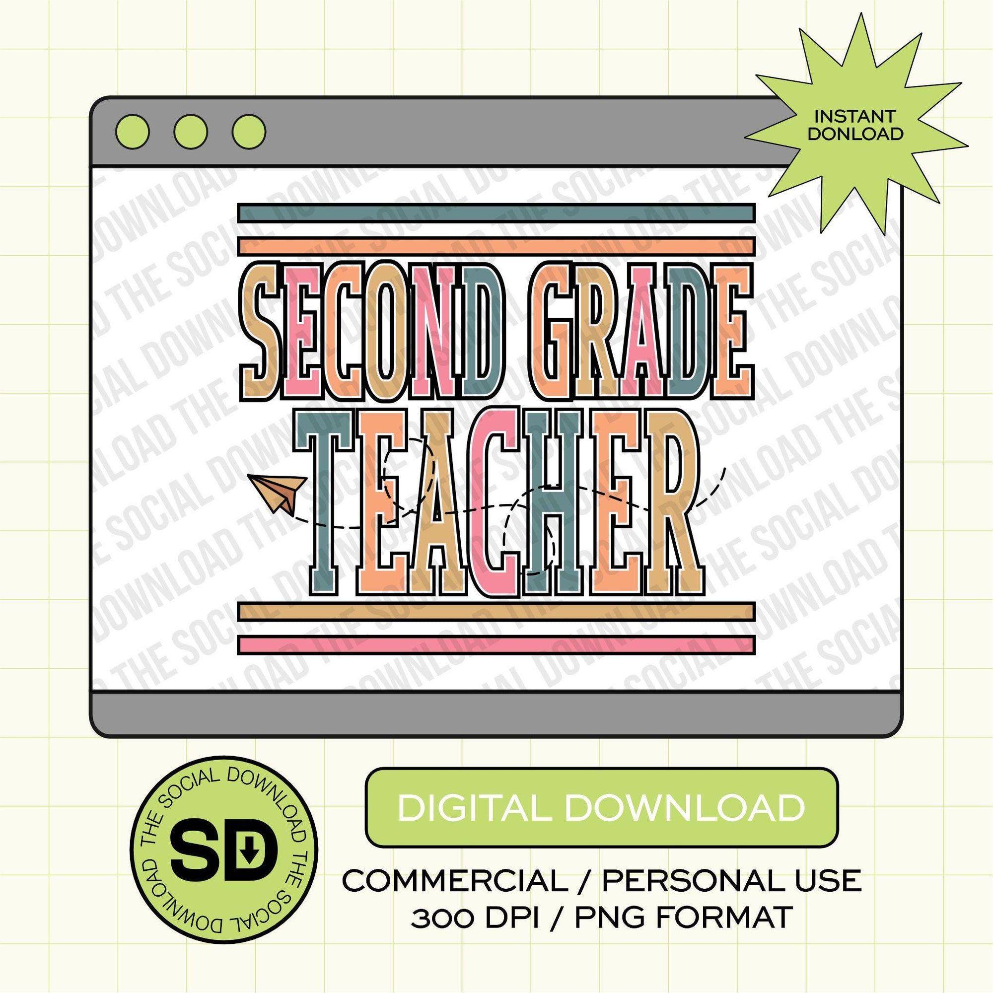 Paper Plane Second Grade Teacher- Instant Download PNG (TEACH-PP1005)
