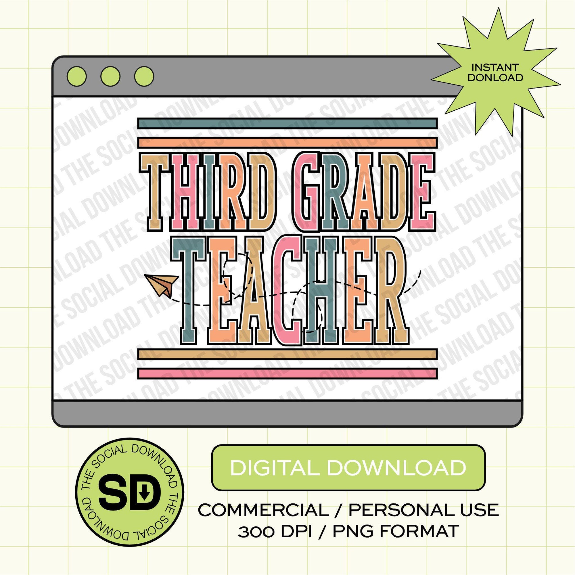 Paper Plane Third Grade Teacher- Instant Download PNG (TEACH-PP1006)