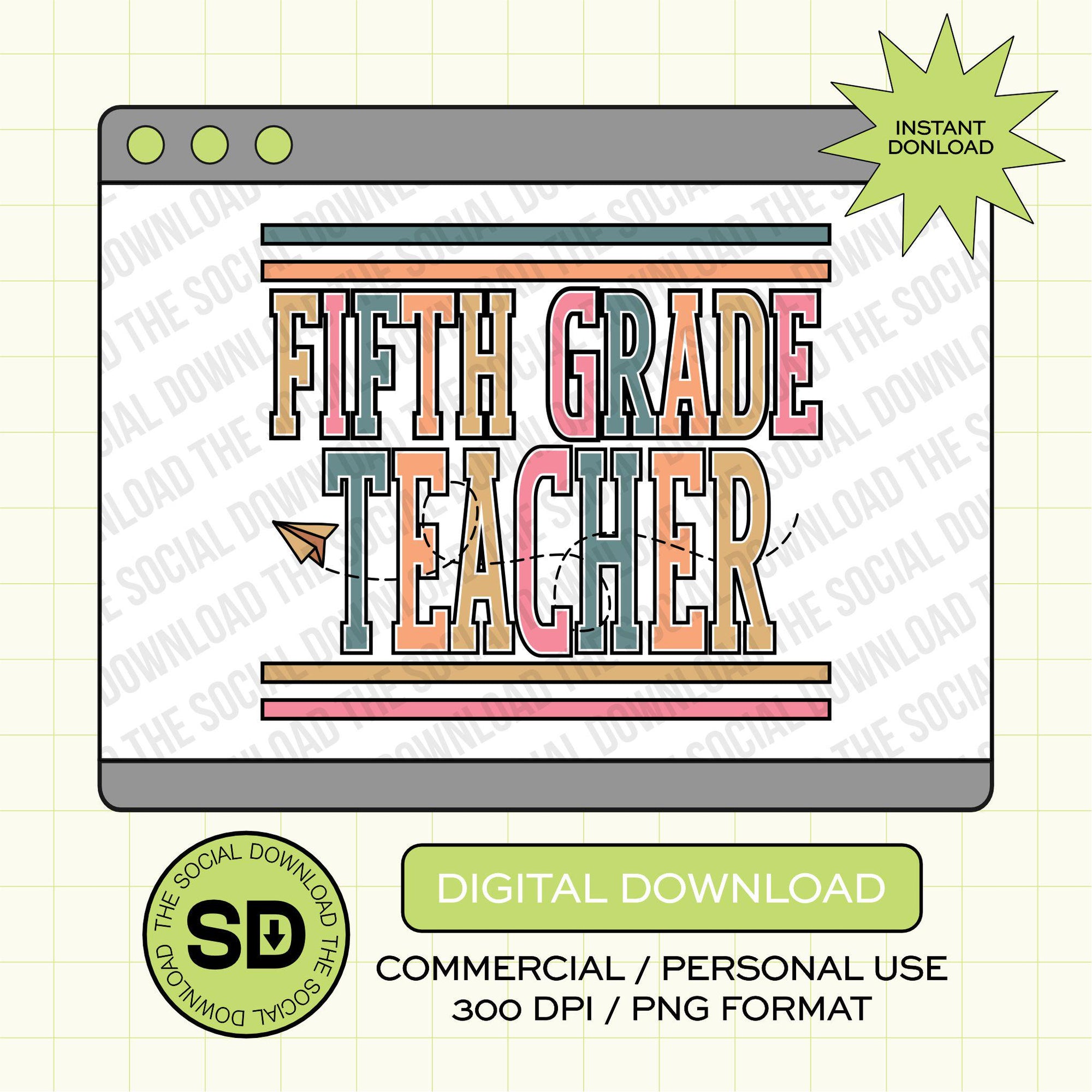 Paper Plane Fifth Grade Teacher- Instant Download PNG (TEACH-PP1008)