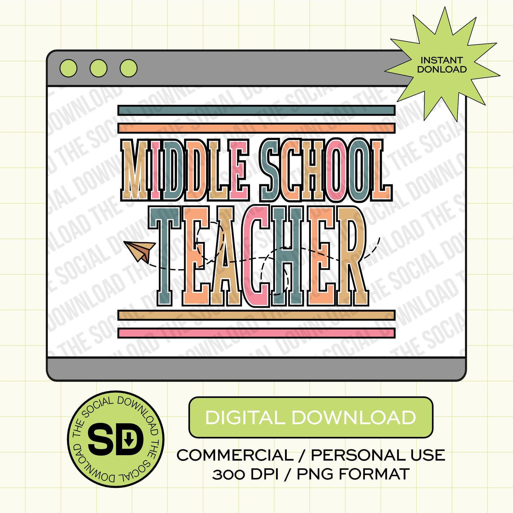 Paper Plane Middle School Teacher- Instant Download PNG (TEACH-PP1010)
