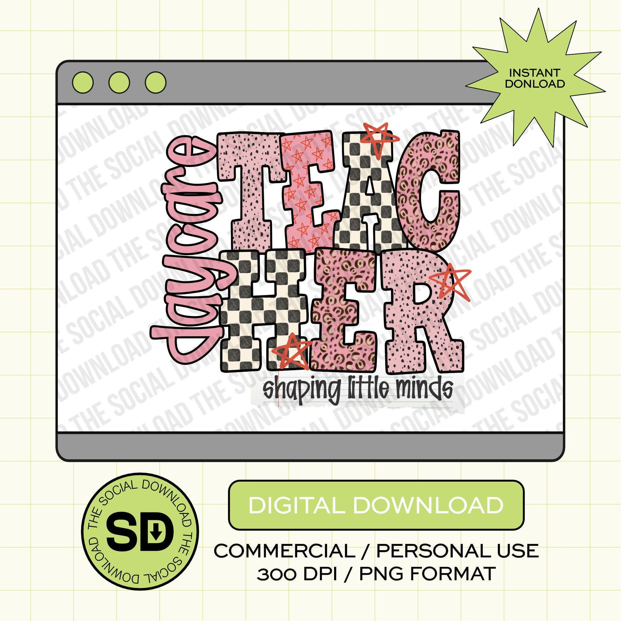 Cute Punk Daycare Teacher- Instant Download PNG (TEACH-CP1002)