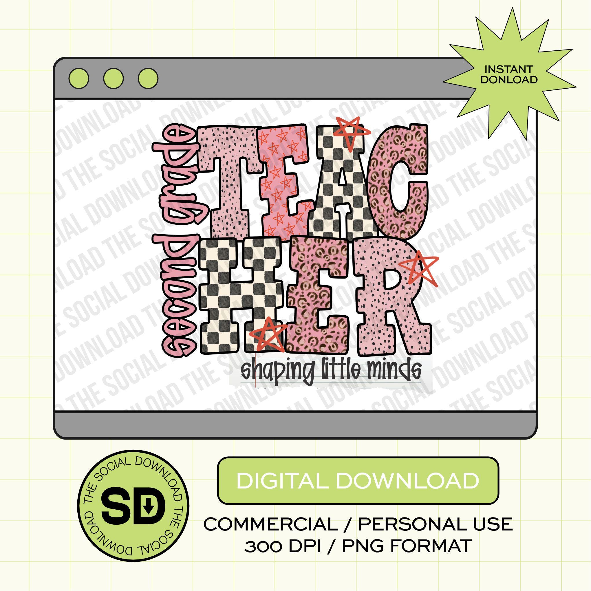 Cute Punk Second Grade Teacher- Instant Download PNG (TEACH-CP1005)