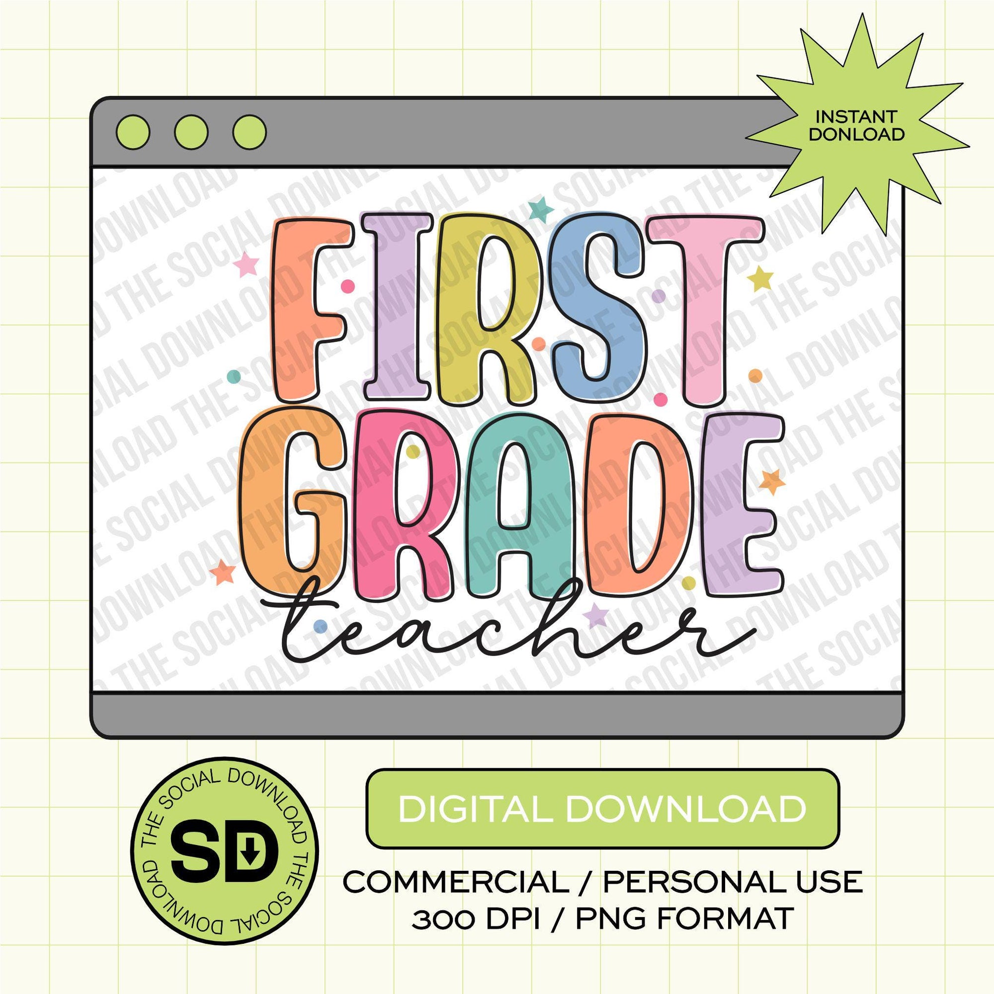 Confetti Pop First Grade School Teacher- PNG Download (TEACH-CPOP1004)