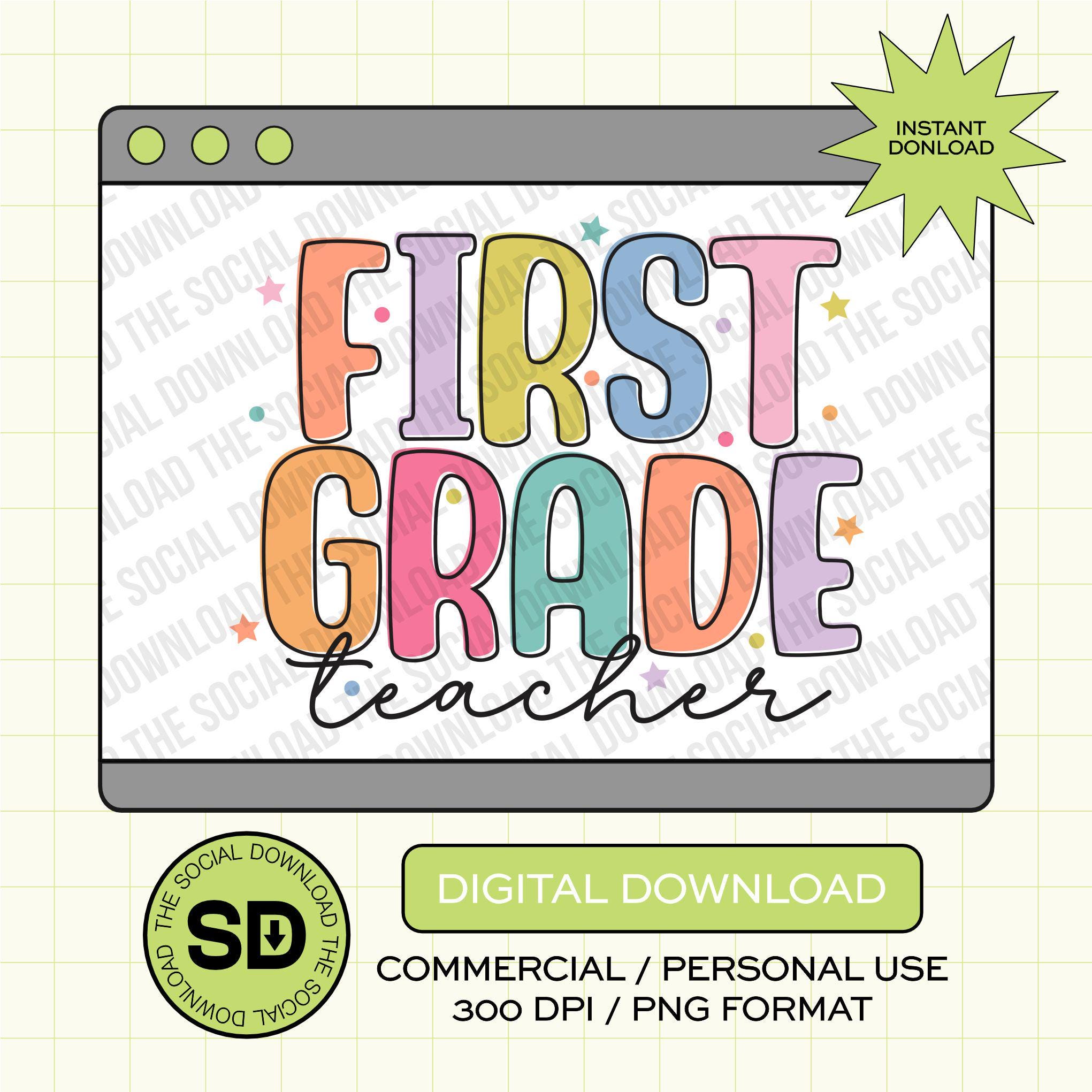 Confetti Pop First Grade School Teacher- PNG Download (TEACH-CPOP1004)