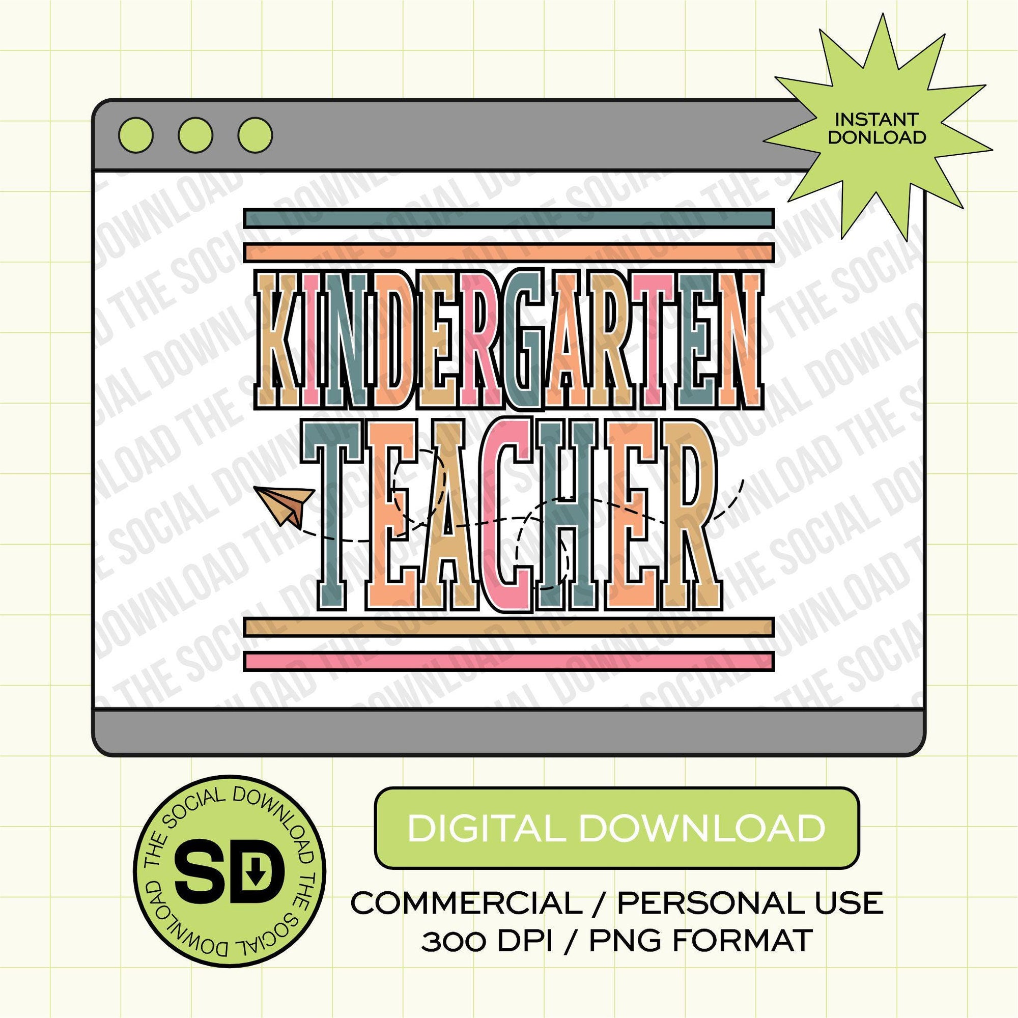 Paper Plane Kindergarten Teacher- Instant Download PNG (TEACH-PP1003)