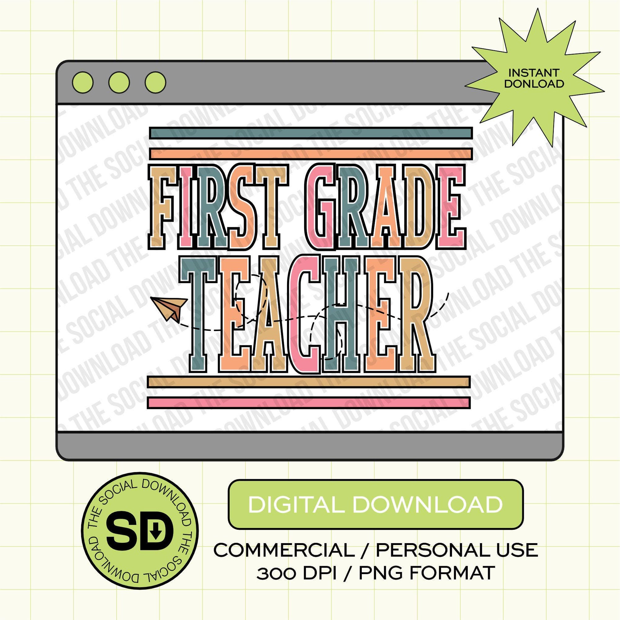 Paper Plane First Grade Teacher- Instant Download PNG (TEACH-PP1004)