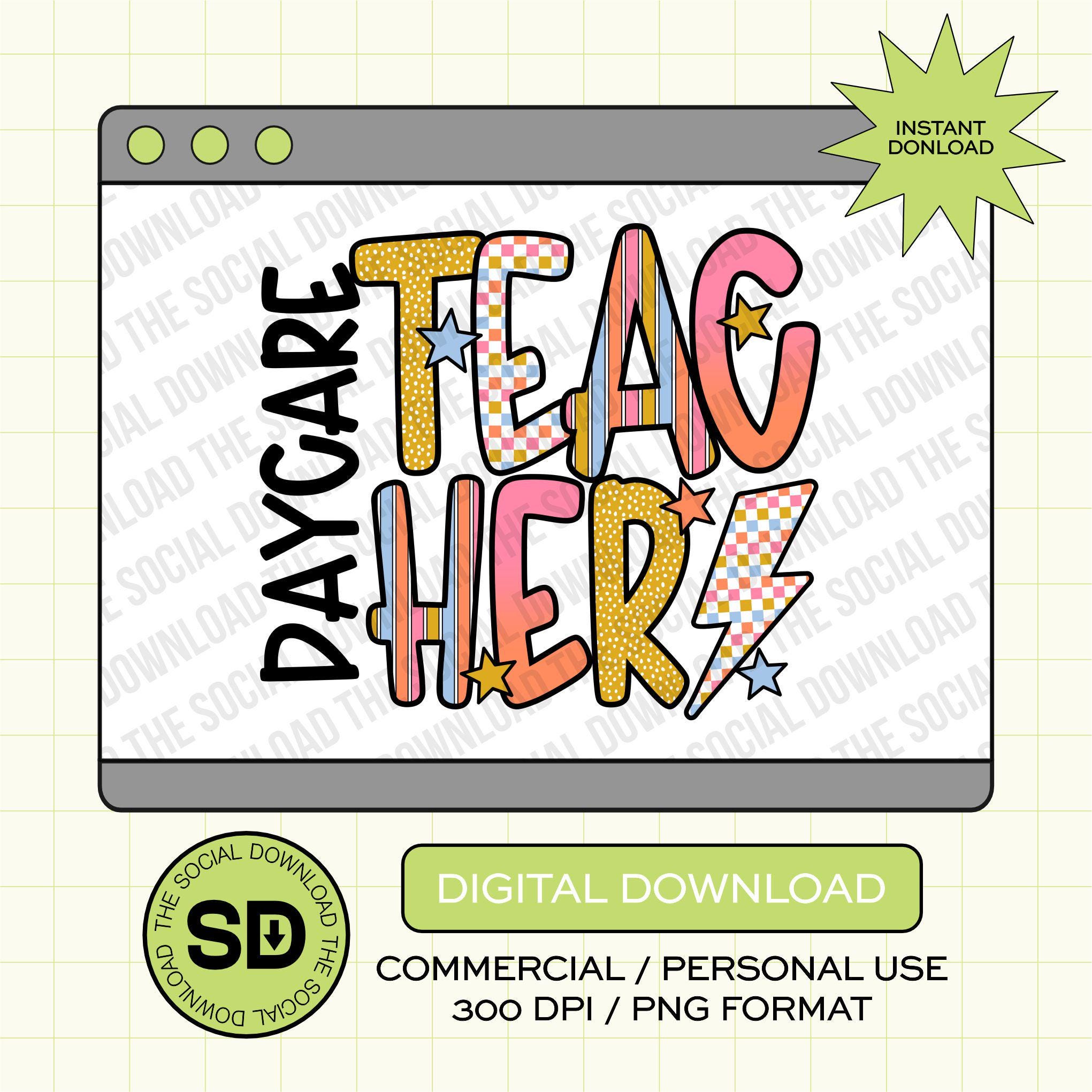 Retro Sunset Daycare Teacher- Instant Download PNG (TEACH-RS1002)