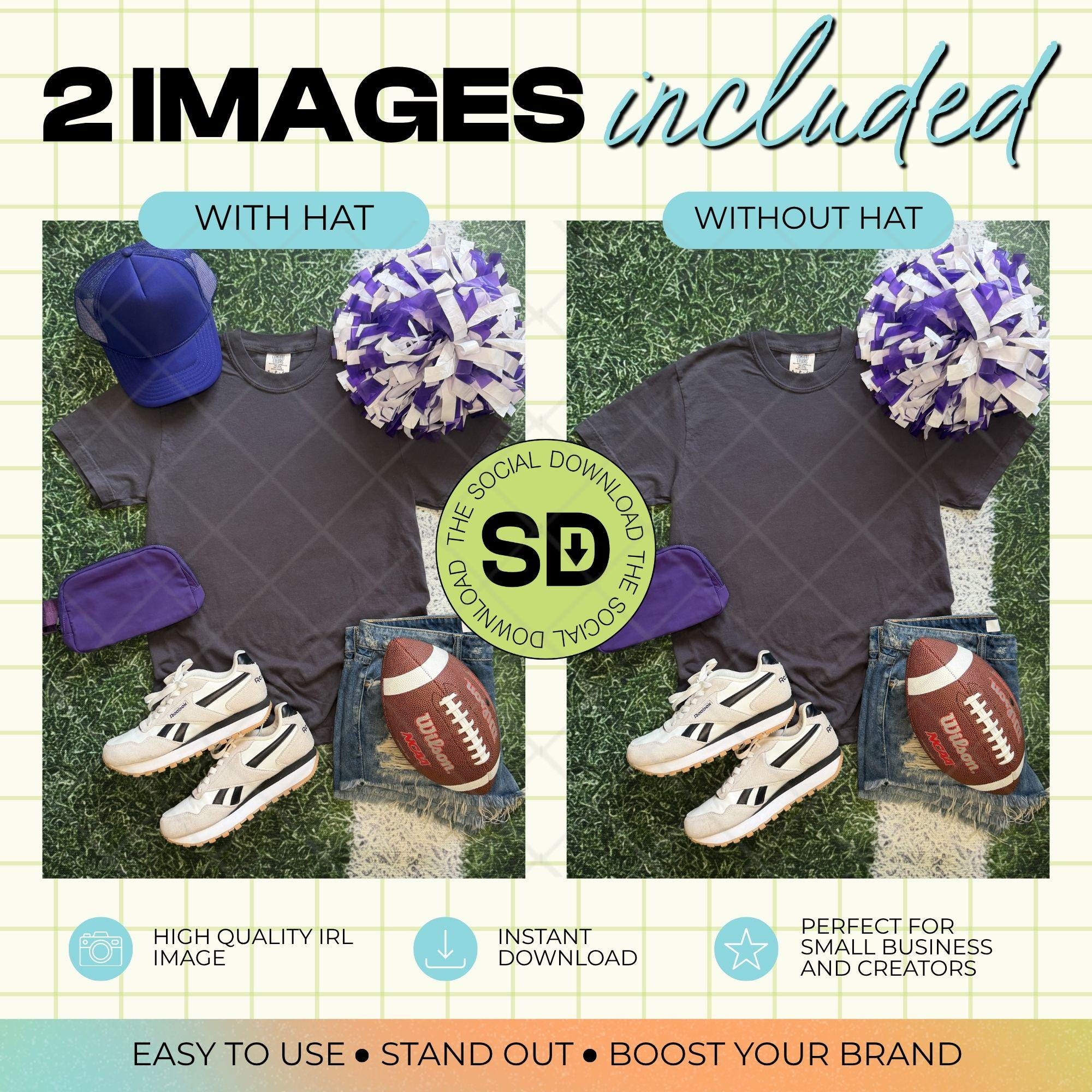 1717 Comfort Colors Graphite Football Mock Up- Purple School Spirit Accessories (1717-CC-Graphite-FB-Purple)