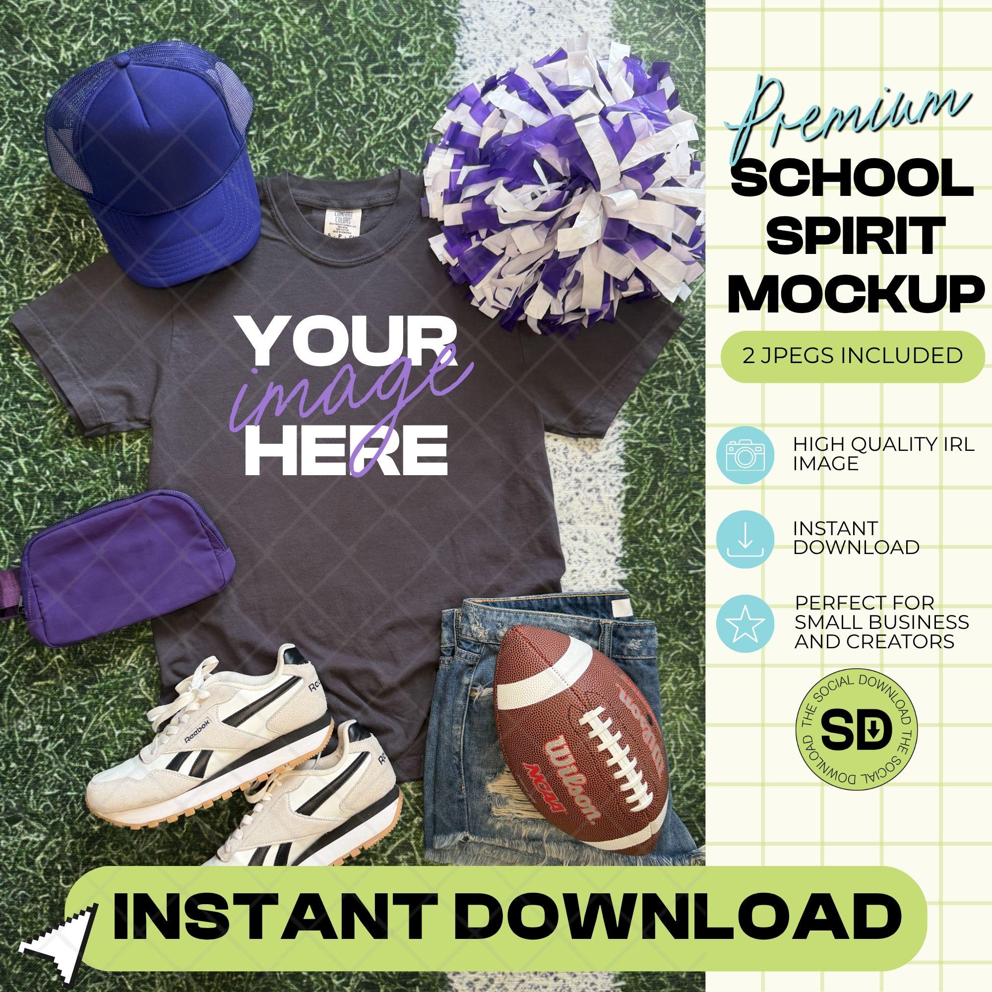 1717 Comfort Colors Graphite Football Mock Up- Purple School Spirit Accessories (1717-CC-Graphite-FB-Purple)