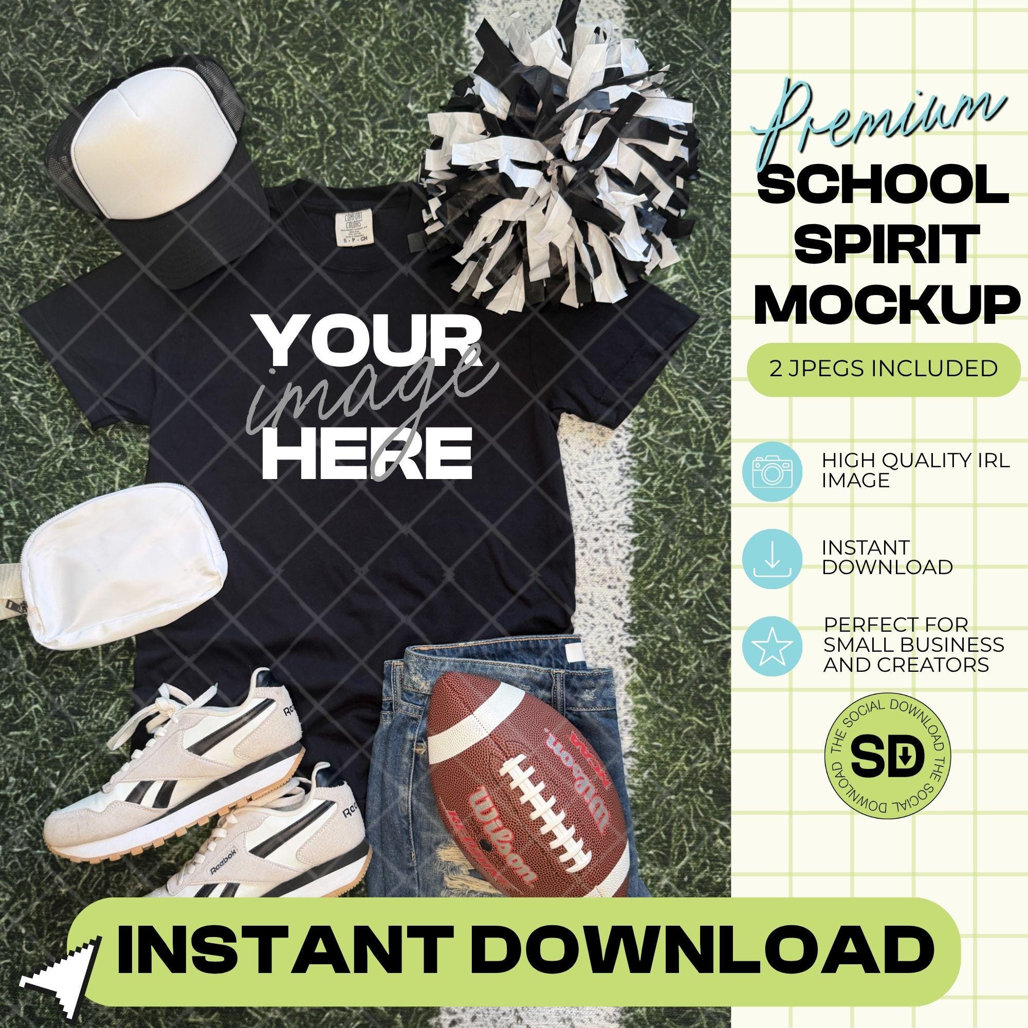 1717 Comfort Colors Black Football Mock Up- Black School Spirit Accessories (1717-CC-Black-FB-Black)