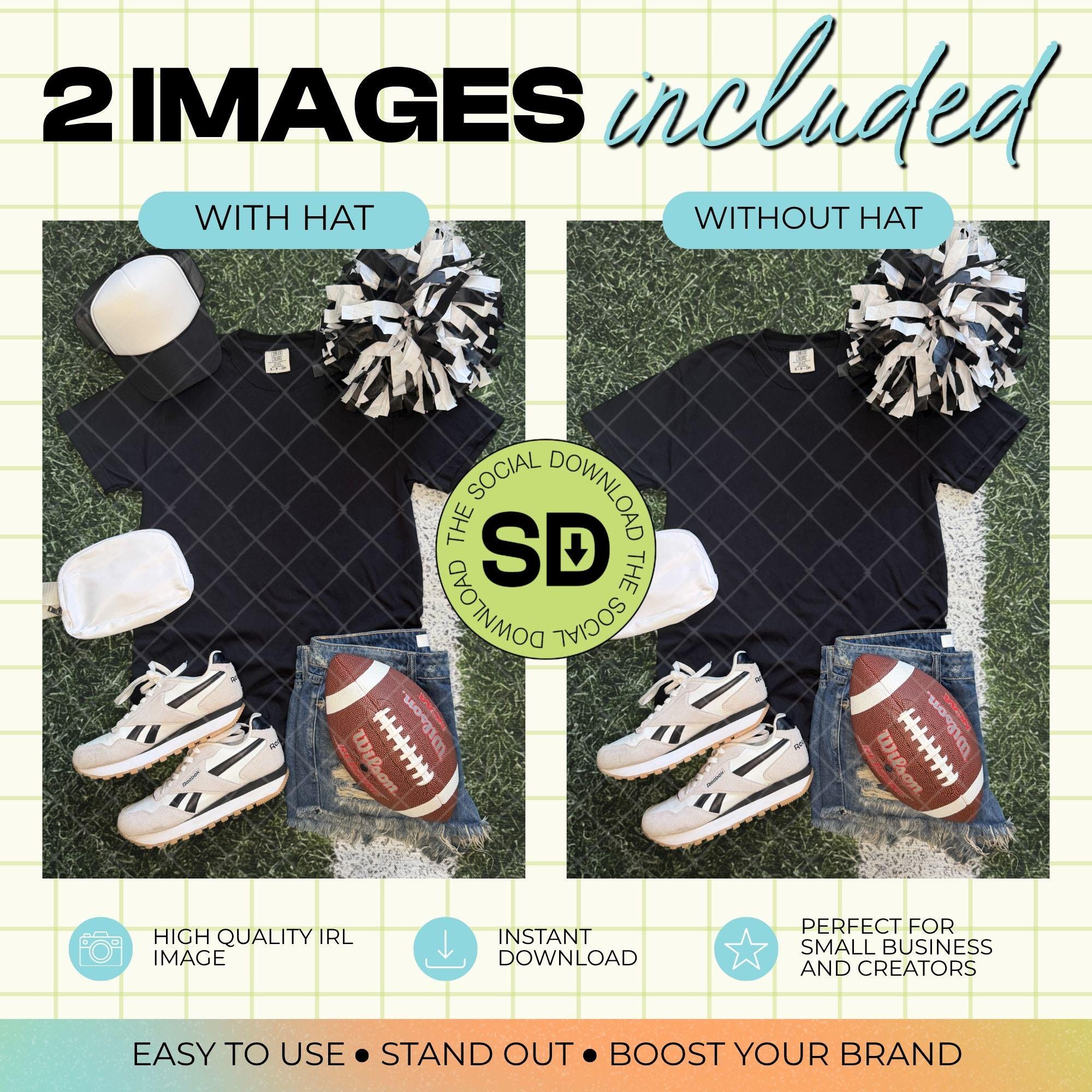 1717 Comfort Colors Black Football Mock Up- Black School Spirit Accessories (1717-CC-Black-FB-Black)