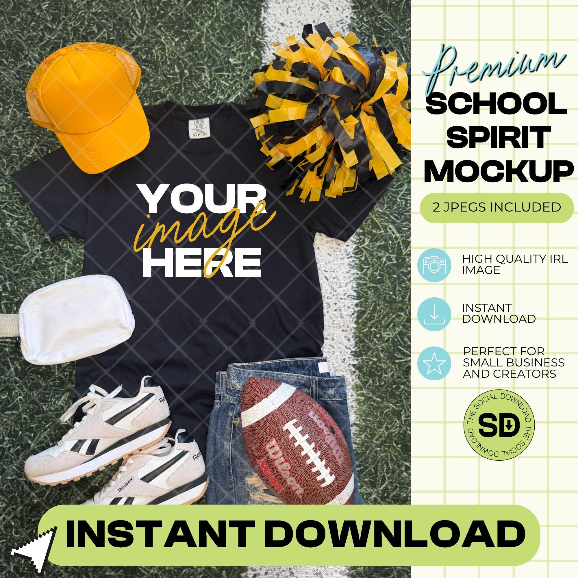1717 Comfort Colors Black Football Mock Up- Gold School Spirit Accessories (1717-CC-Black-FB-Gold)