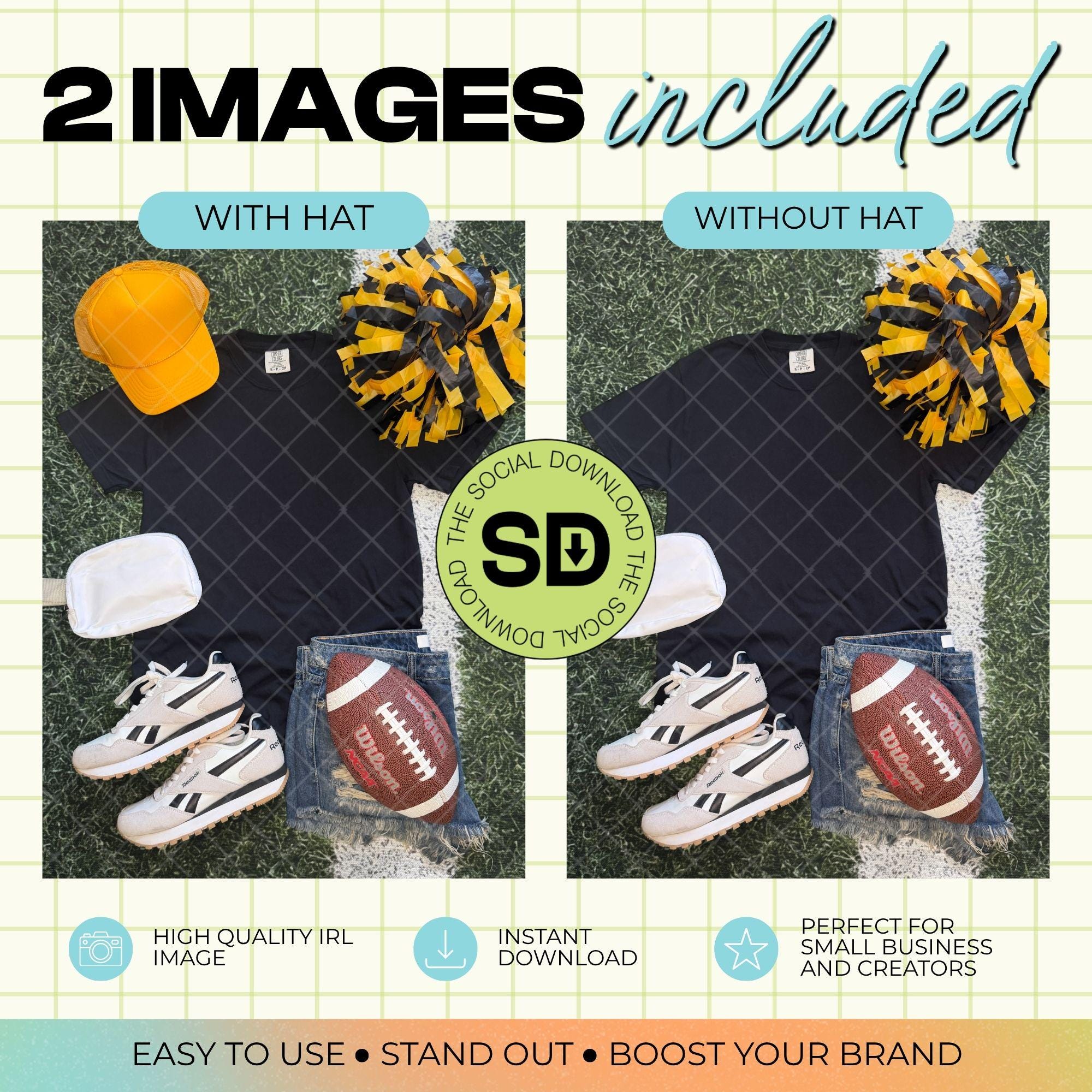1717 Comfort Colors Black Football Mock Up- Gold School Spirit Accessories (1717-CC-Black-FB-Gold)
