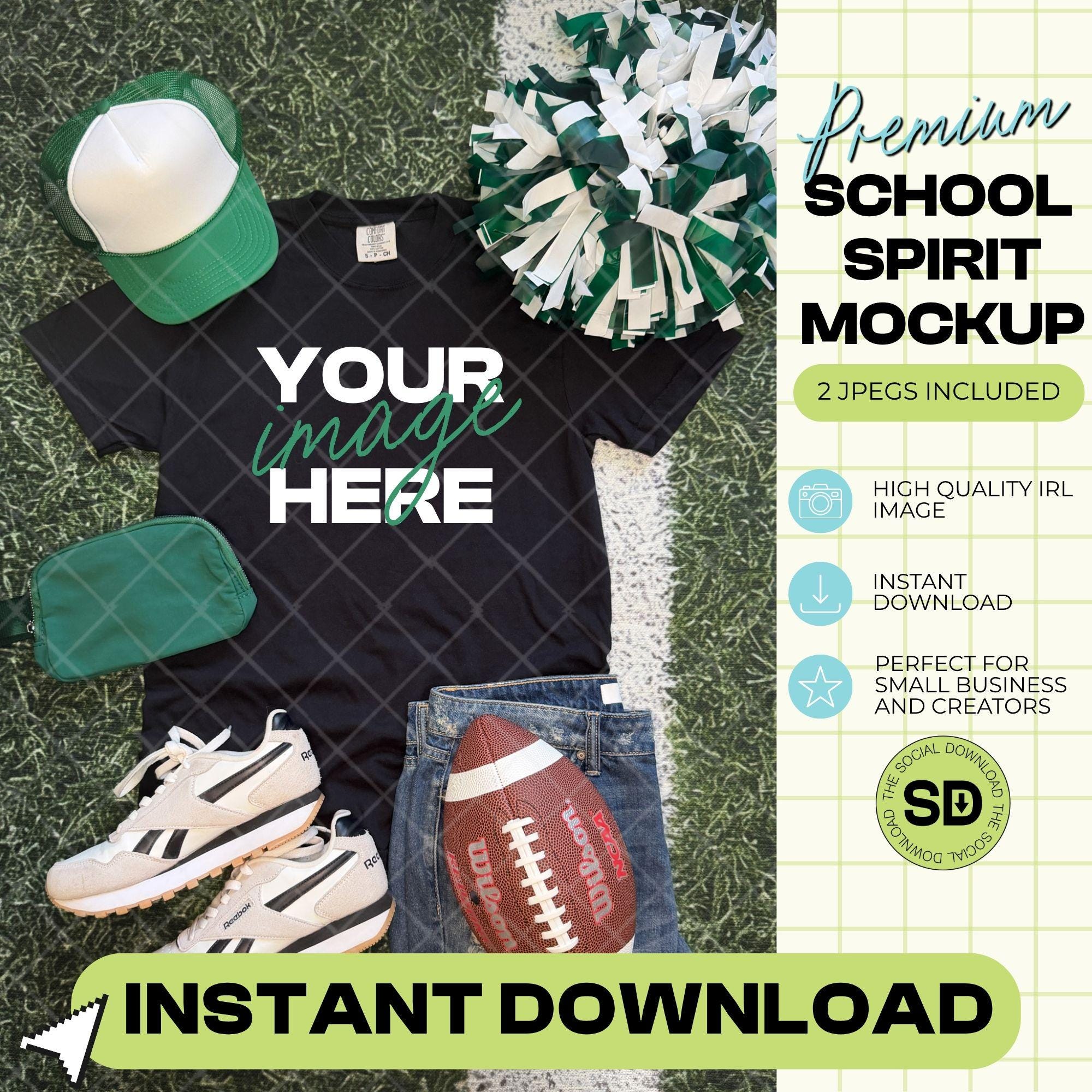 1717 Comfort Colors Black Football Mock Up- Kelly School Spirit Accessories (1717-CC-Black-FB-Kelly)