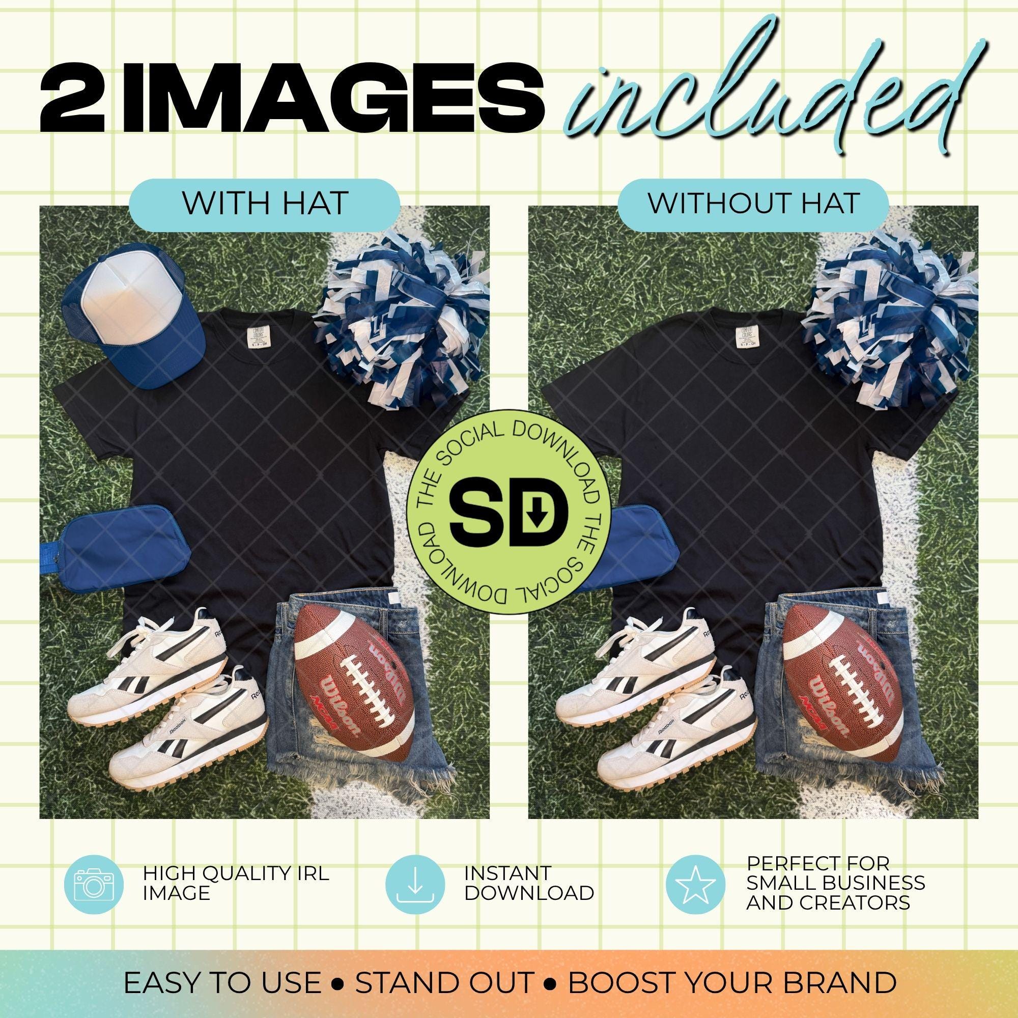 1717 Comfort Colors Black Football Mock Up- Navy School Spirit Accessories (1717-CC-Black-FB-Navy)