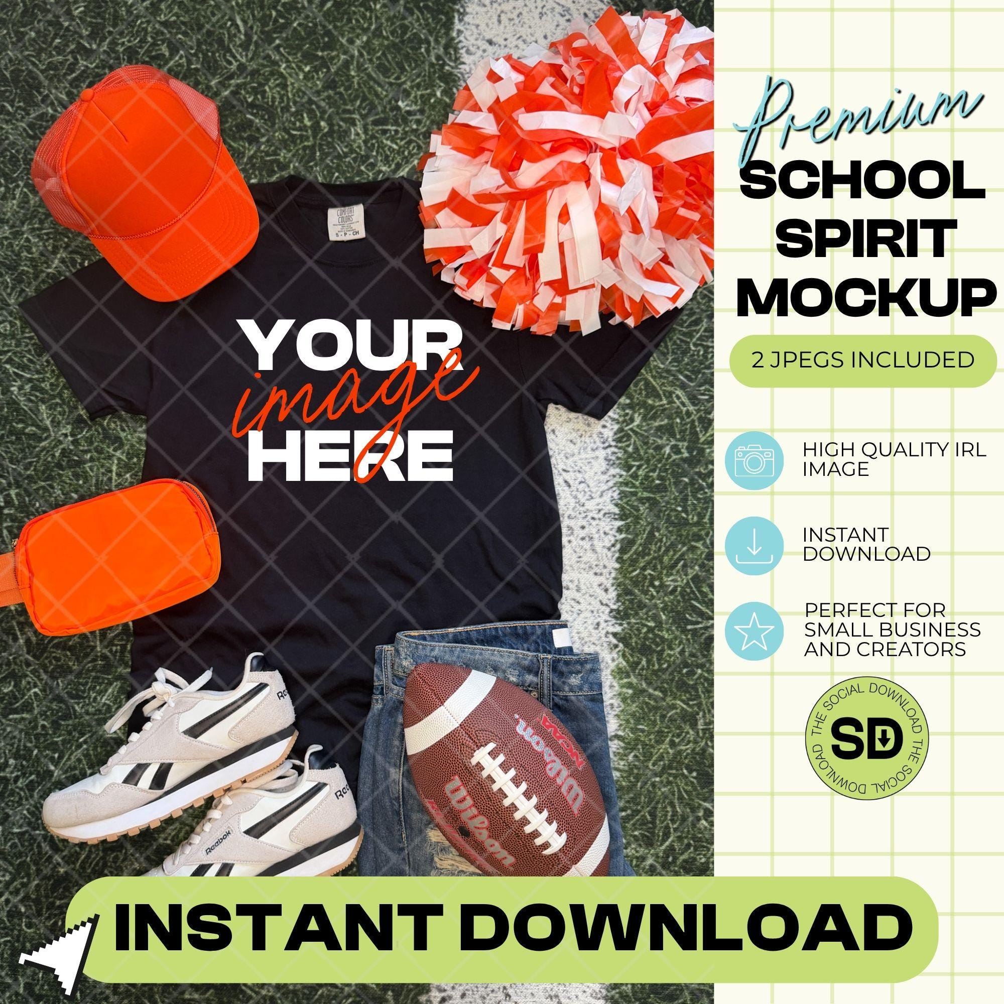 1717 Comfort Colors Black Football Mock Up- Orange School Spirit Accessories (1717-CC-Black-FB-Orange)