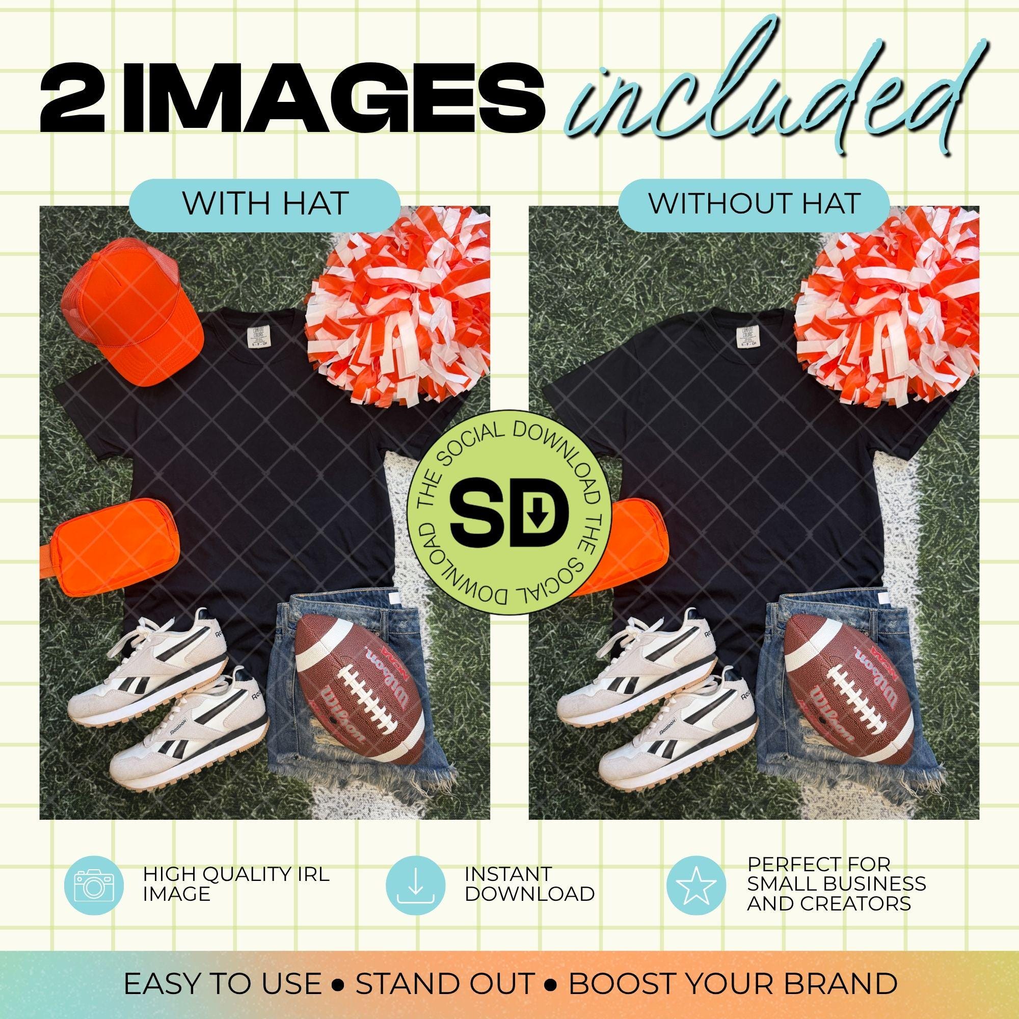 1717 Comfort Colors Black Football Mock Up- Orange School Spirit Accessories (1717-CC-Black-FB-Orange)