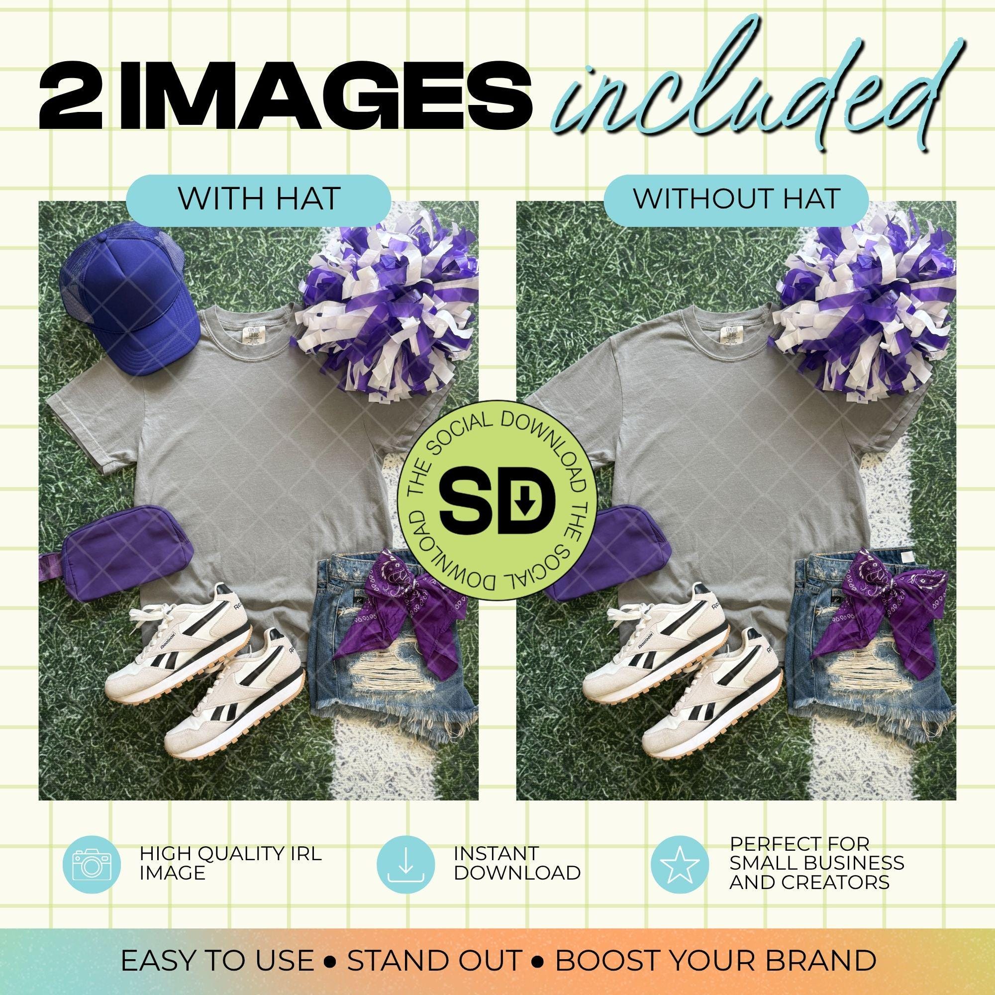1717 Comfort Colors Grey Mock Up- Purple School Spirit Accessories (1717-CC-Grey-GSW-Purple)