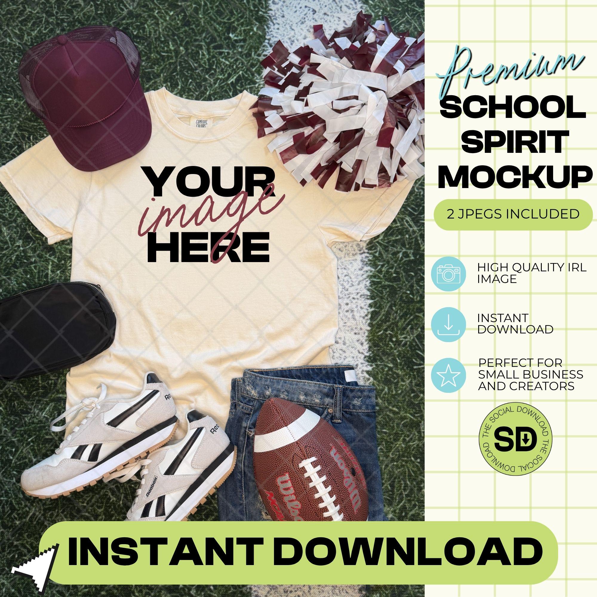 1717 Comfort Colors Ivory Football Mock Up- Maroon School Spirit Accessories (1717-CC-Ivory-FB-Maroon)