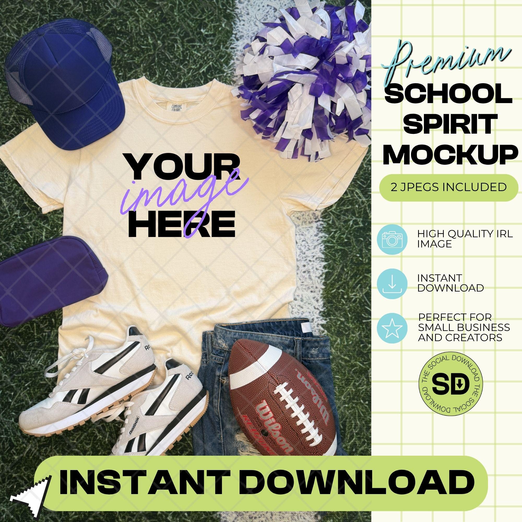 1717 Comfort Colors Ivory Football Mock Up- Purple School Spirit Accessories (1717-CC-Ivory-FB-Purple)