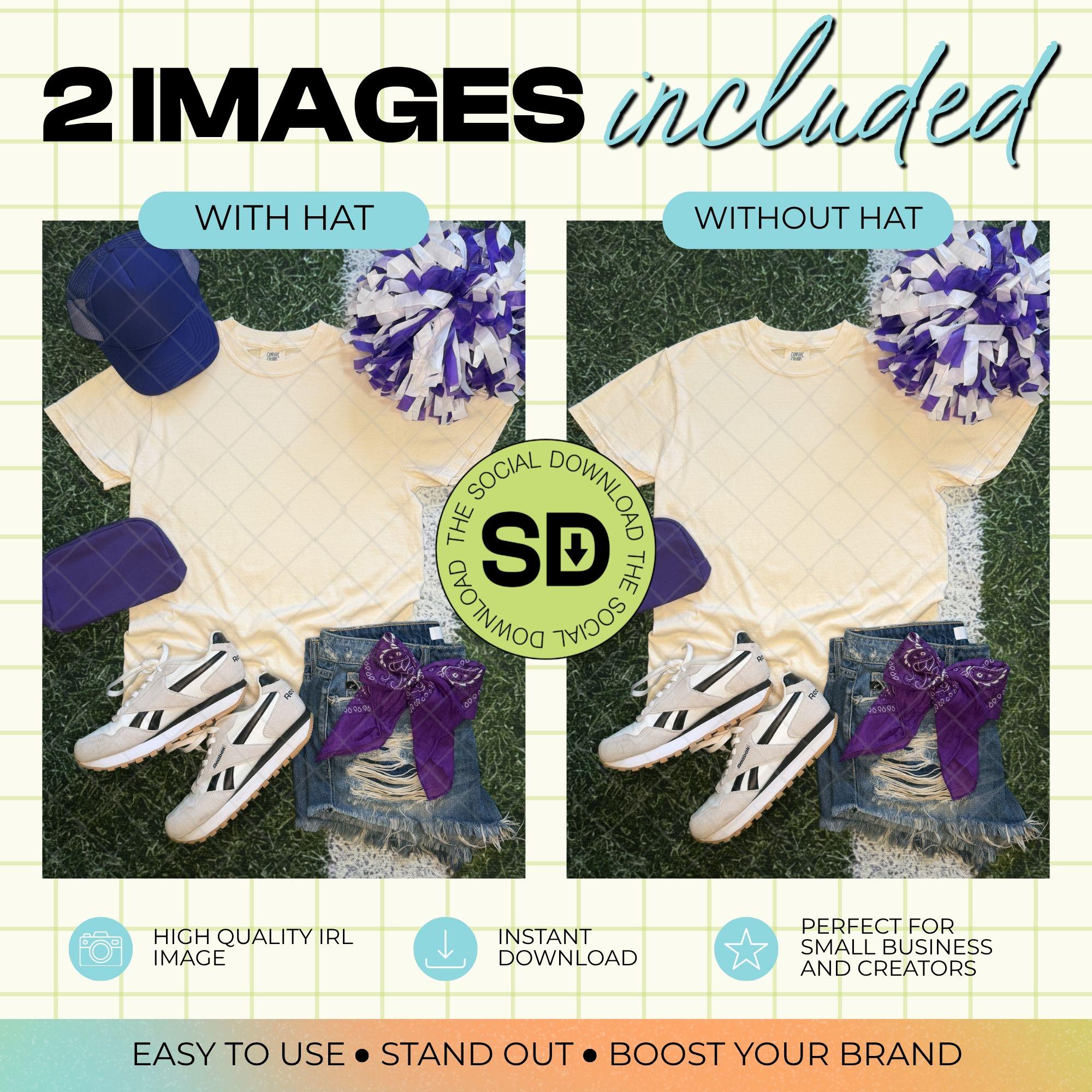 1717 Comfort Colors Ivory Mock Up- Purple School Spirit Accessories (1717-CC-Ivory-GSW-Purple)