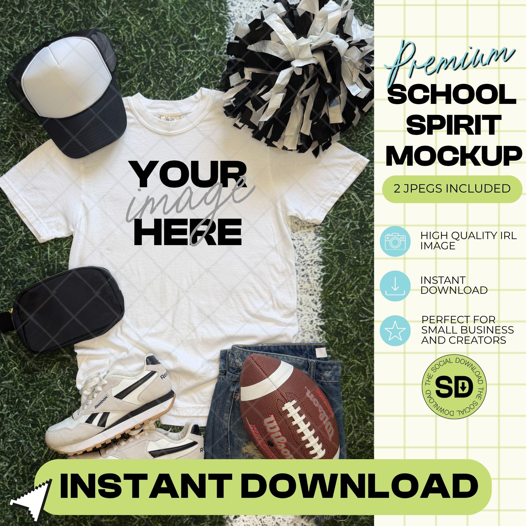 1717 Comfort Colors White Football Mock Up- Black School Spirit Accessories (1717-CC-White-FB-Black)