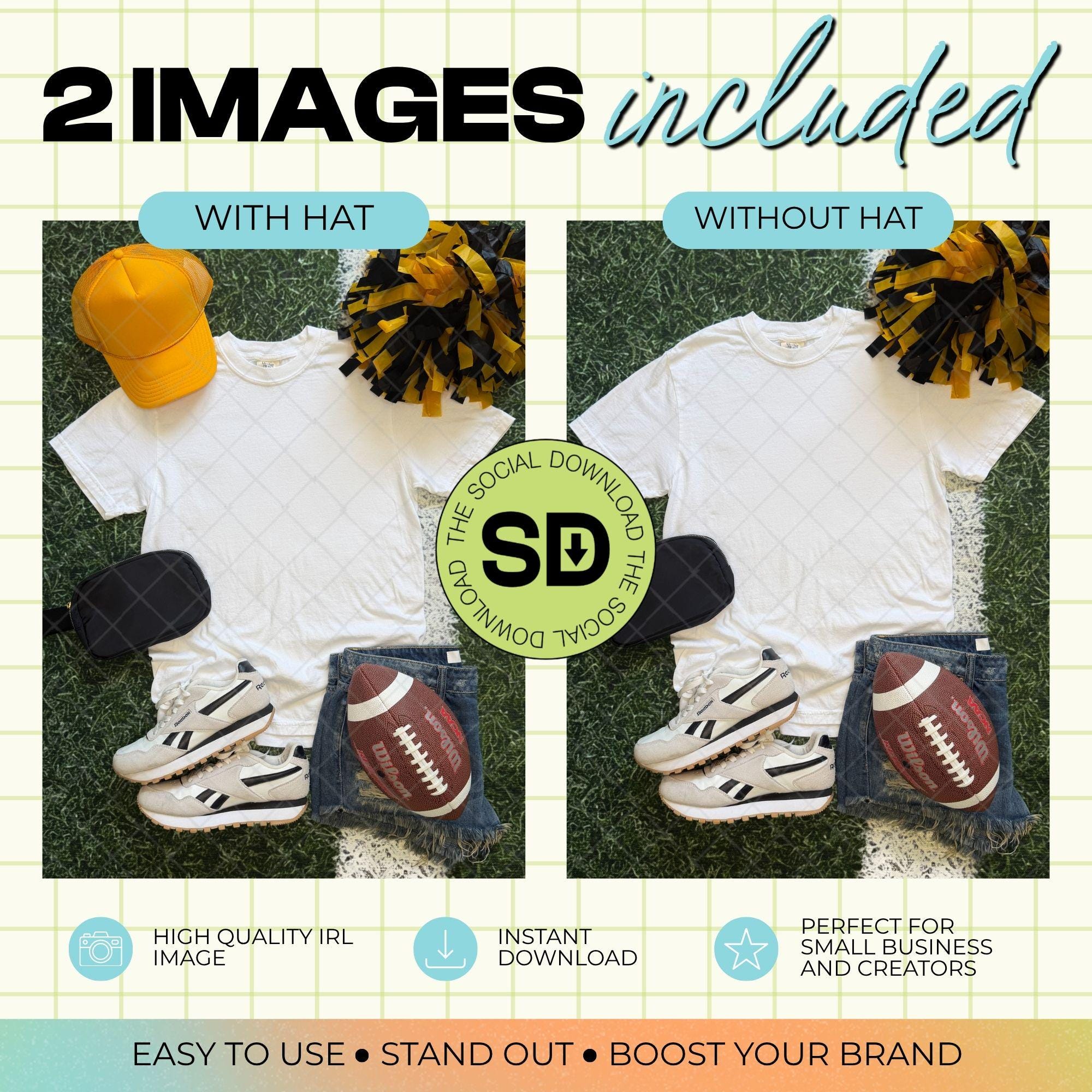 1717 Comfort Colors White Football Mock Up- Gold School Spirit Accessories (1717-CC-White-FB-Gold)