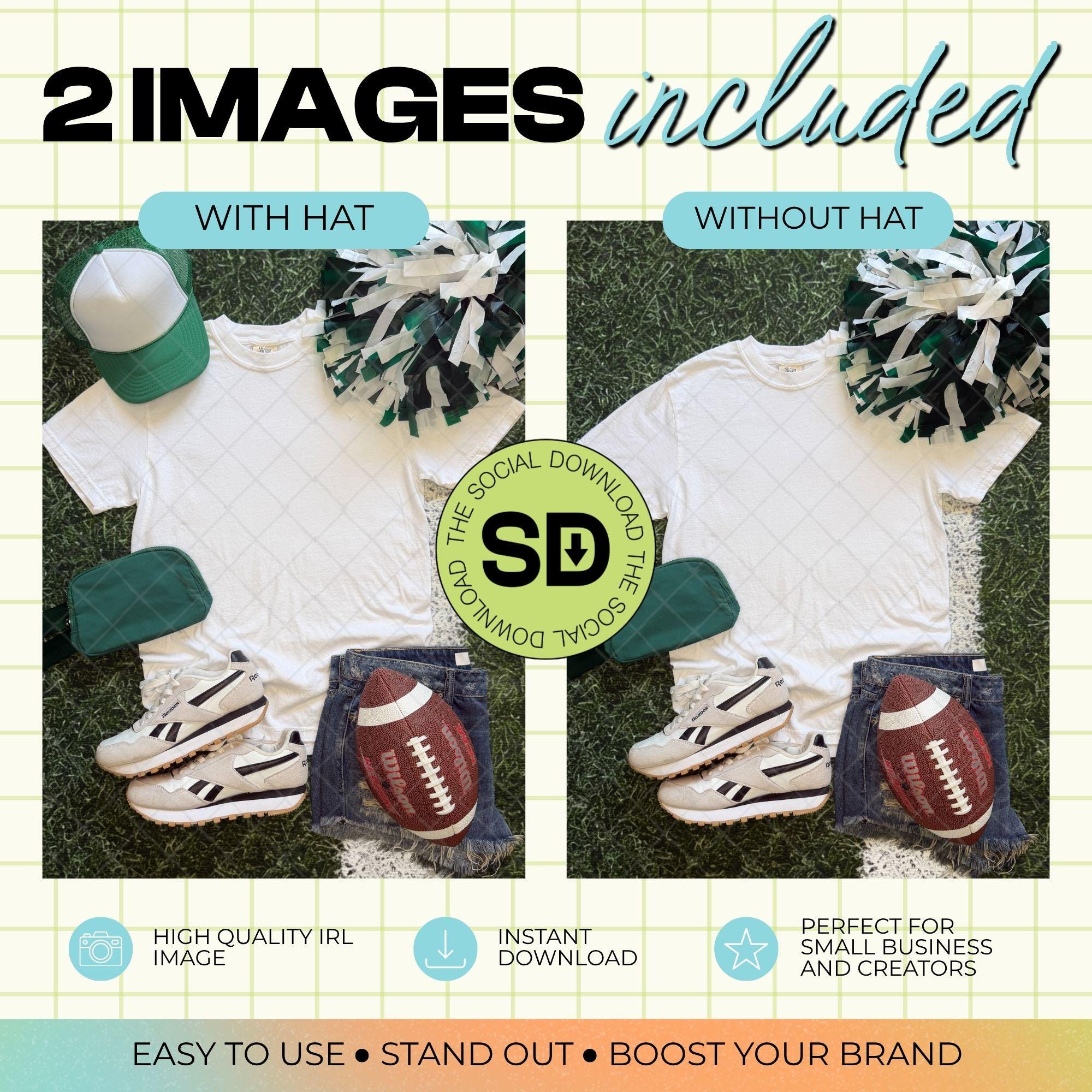 1717 Comfort Colors White Football Mock Up- Kelly School Spirit Accessories (1717-CC-White-FB-Kelly)