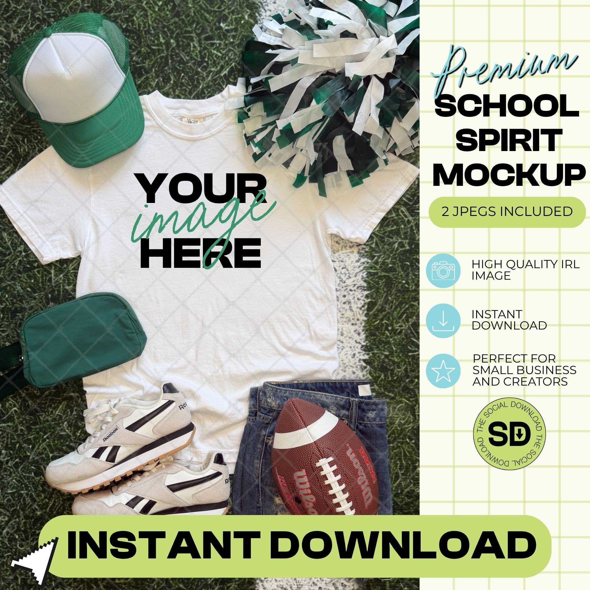 1717 Comfort Colors White Football Mock Up- Kelly School Spirit Accessories (1717-CC-White-FB-Kelly)