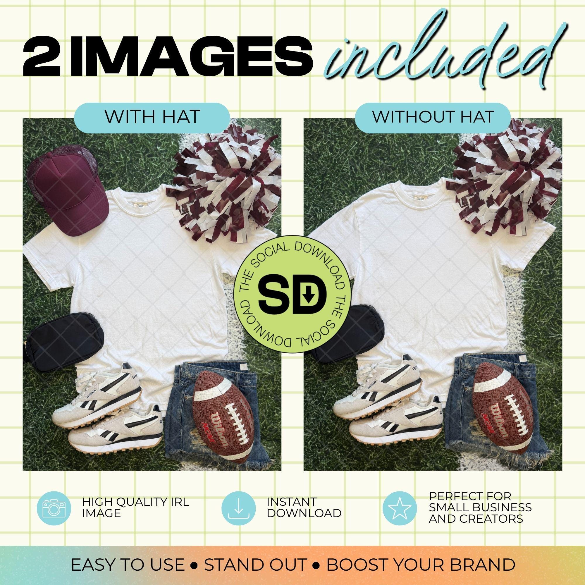 1717 Comfort Colors White Football Mock Up- Maroon School Spirit Accessories (1717-CC-White-FB-Maroon)