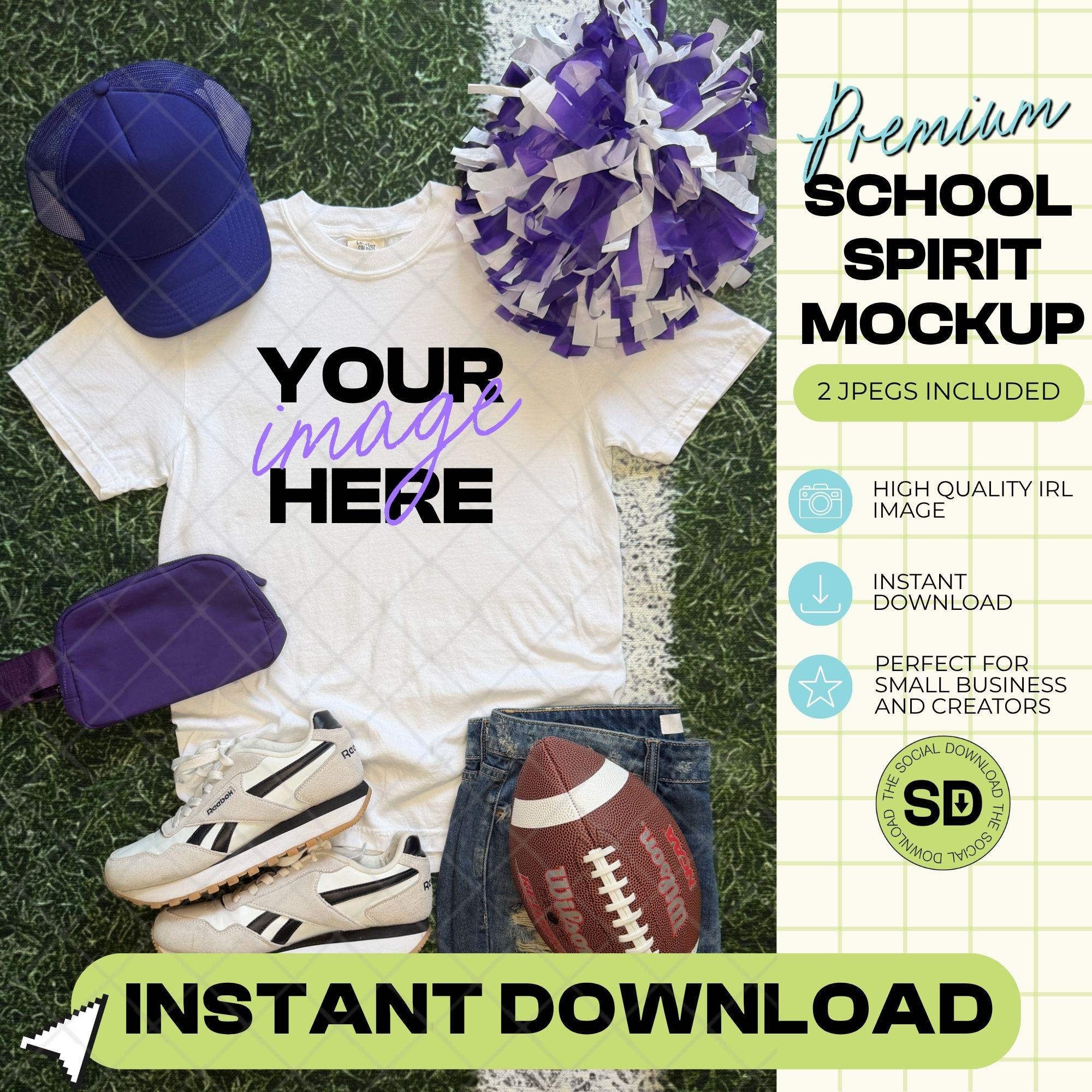 1717 Comfort Colors White Football Mock Up- Purple School Spirit Accessories (1717-CC-White-FB-Purple)