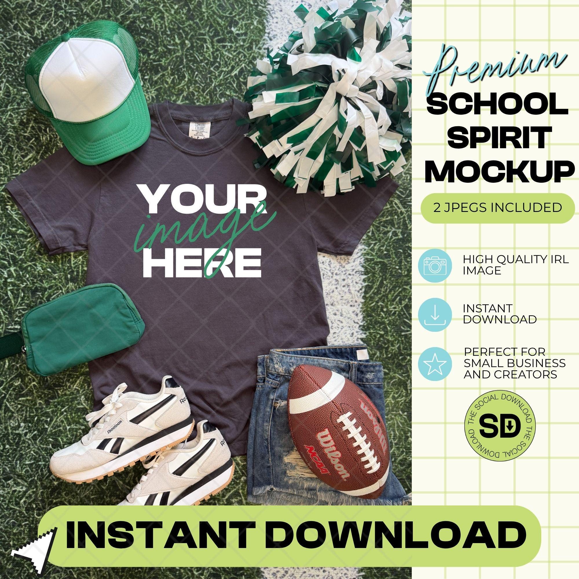 1717 Comfort Colors Graphite Football Mock Up- Kelly School Spirit Accessories (1717-CC-Graphite-FB-Kelly)