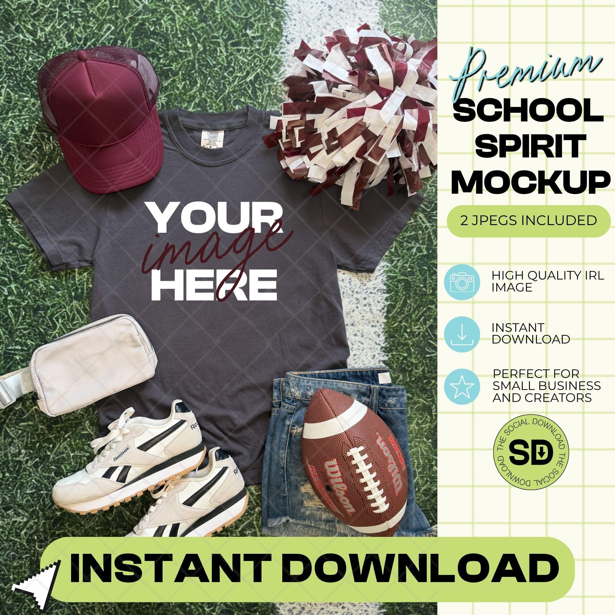 1717 Comfort Colors Graphite Football Mock Up- Maroon School Spirit Accessories (1717-CC-Graphite-FB-Maroon)