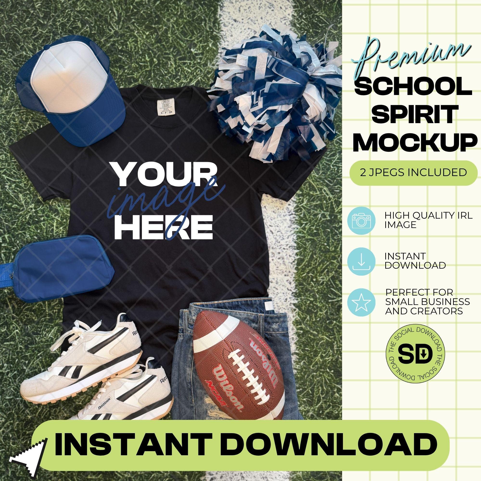 1717 Comfort Colors Black Football Mock Up- Navy School Spirit Accessories (1717-CC-Black-FB-Navy)