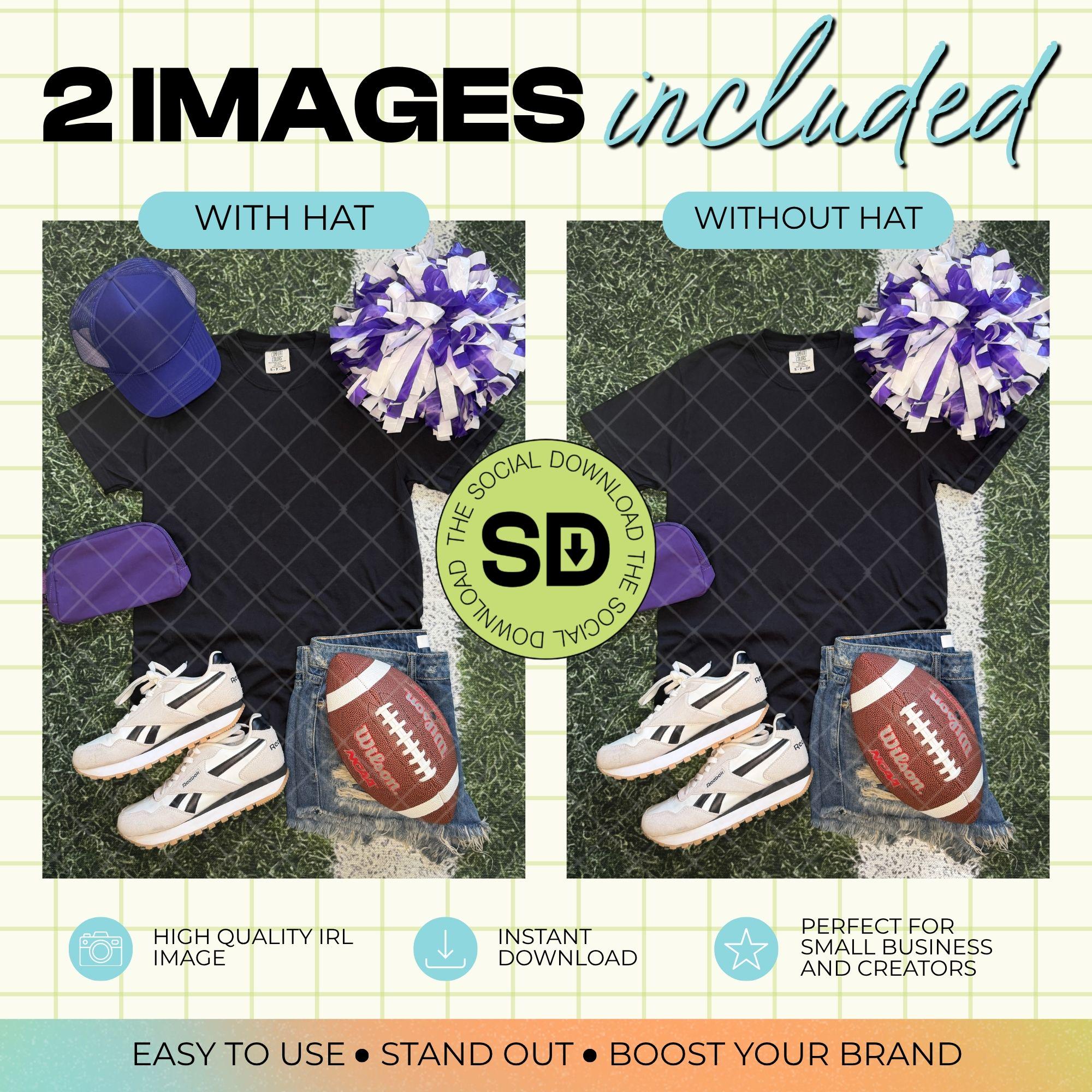 1717 Comfort Colors Black Football Mock Up- Purple School Spirit Accessories (1717-CC-Black-FB-Purple)