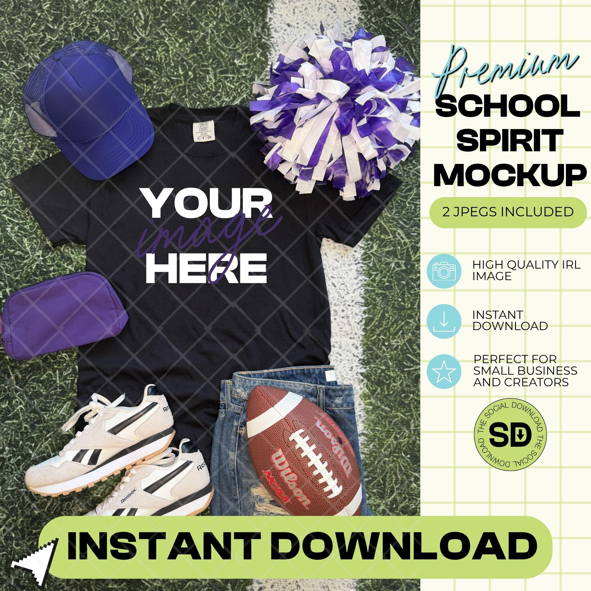 1717 Comfort Colors Black Football Mock Up- Purple School Spirit Accessories (1717-CC-Black-FB-Purple)