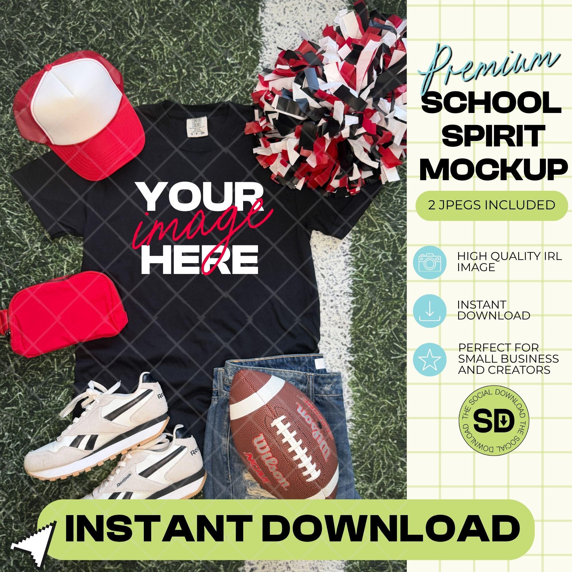 1717 Comfort Colors Black Football Mock Up- Red School Spirit Accessories (1717-CC-Black-FB-Red)